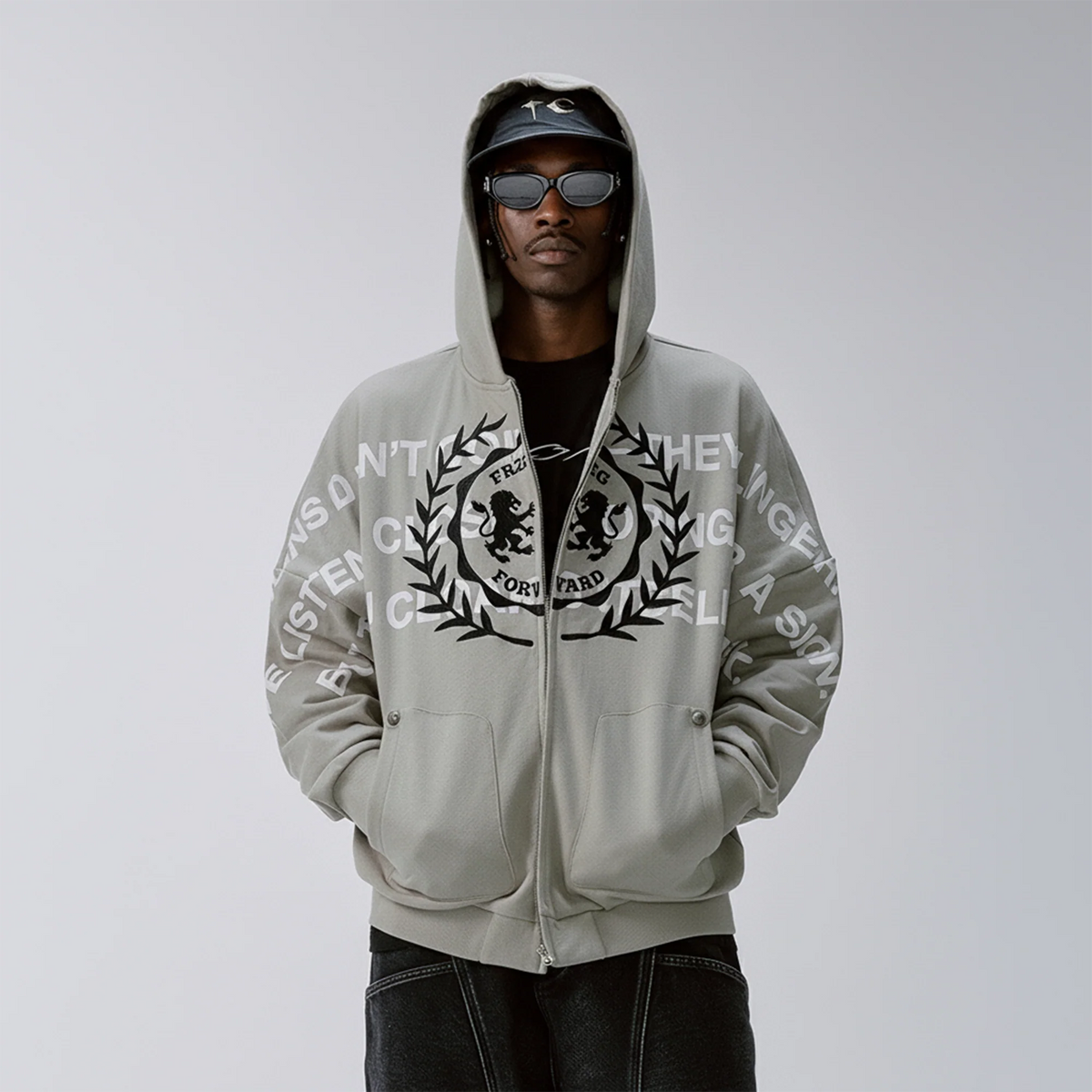 F2CE Embroidery Slogan Graphic Zip-Up Hoodie