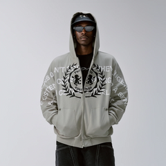 F2CE Embroidery Slogan Graphic Zip-Up Hoodie