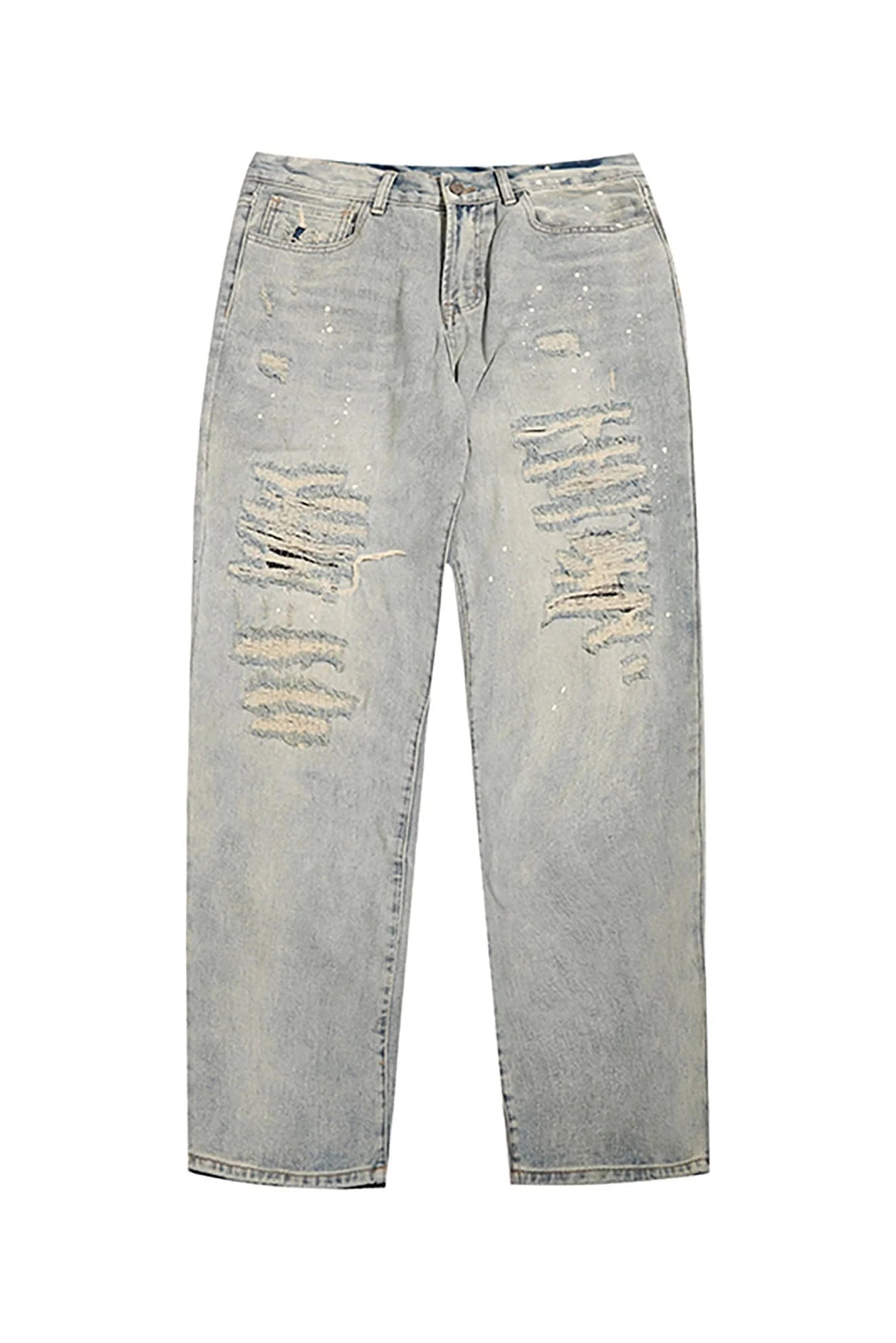 BLACK8MOB Ripped Splatter Straight-Leg Jeans