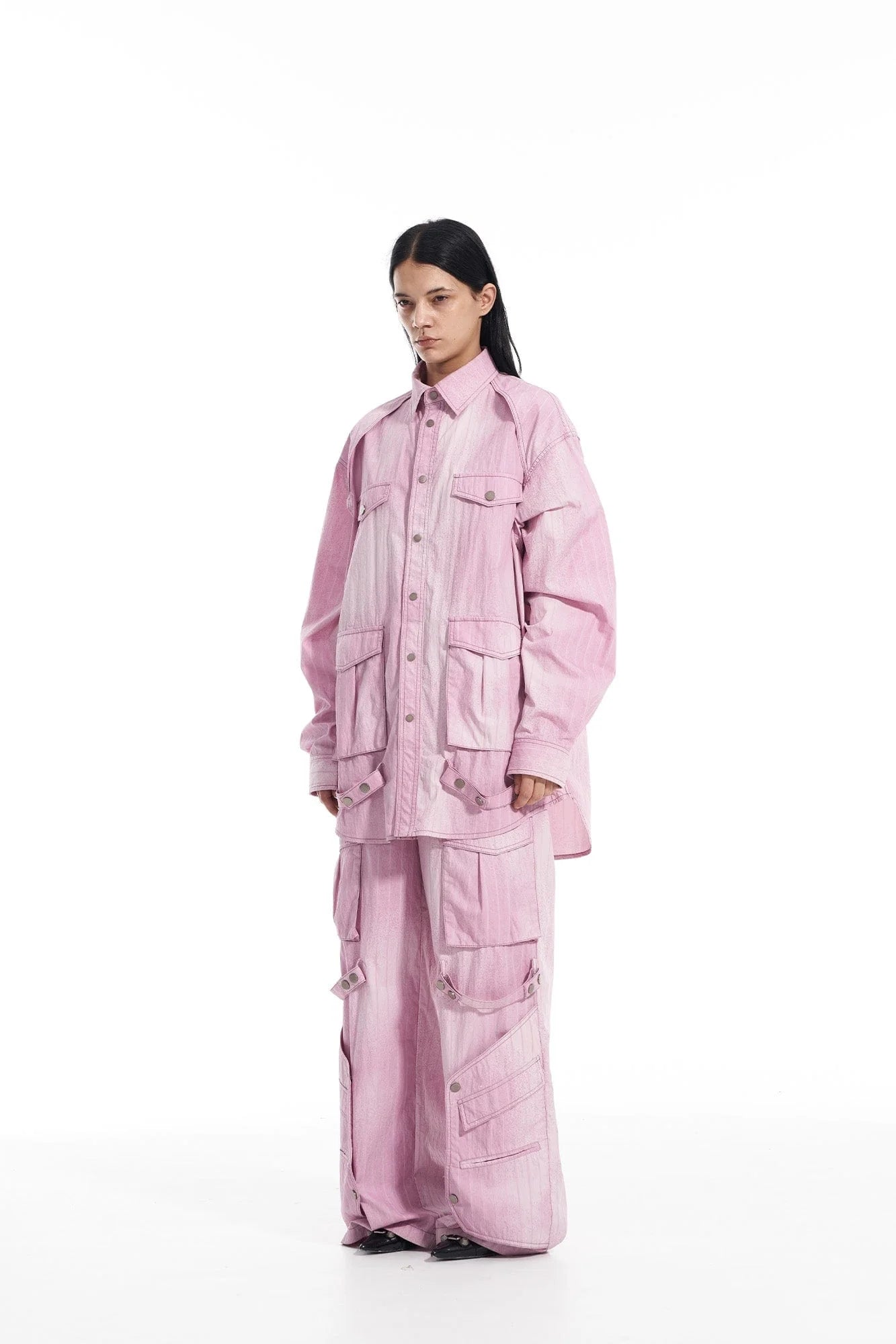VANN VALRENCE Washed Multi-Pocket Striped Utility Shirt