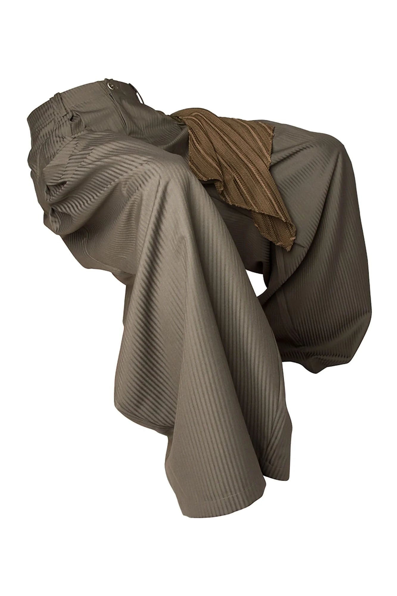 RELABEL Pinstriped Detachable-Scarf Oversized Pants Brown