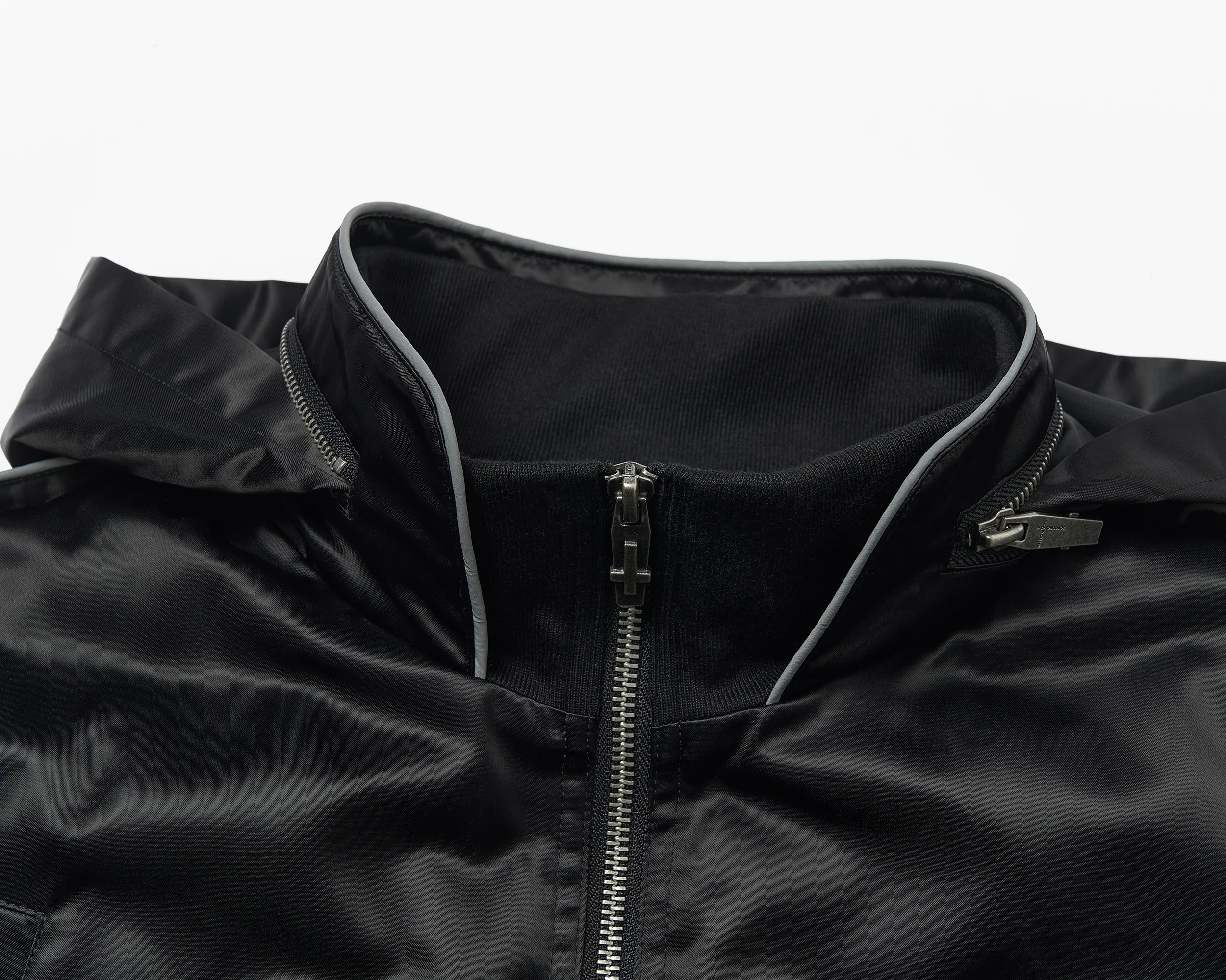 SAVAGEGROWTHWORLD Embroidered Ruched-Sleeve Reflective-Stripe Bomber