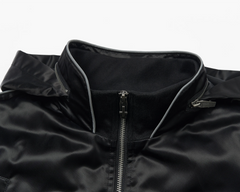 SAVAGEGROWTHWORLD Embroidered Ruched-Sleeve Reflective-Stripe Bomber