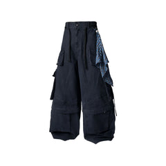 RELABEL Multi-Pocket Detachable Scarf Distressed Cargo Dark Blue
