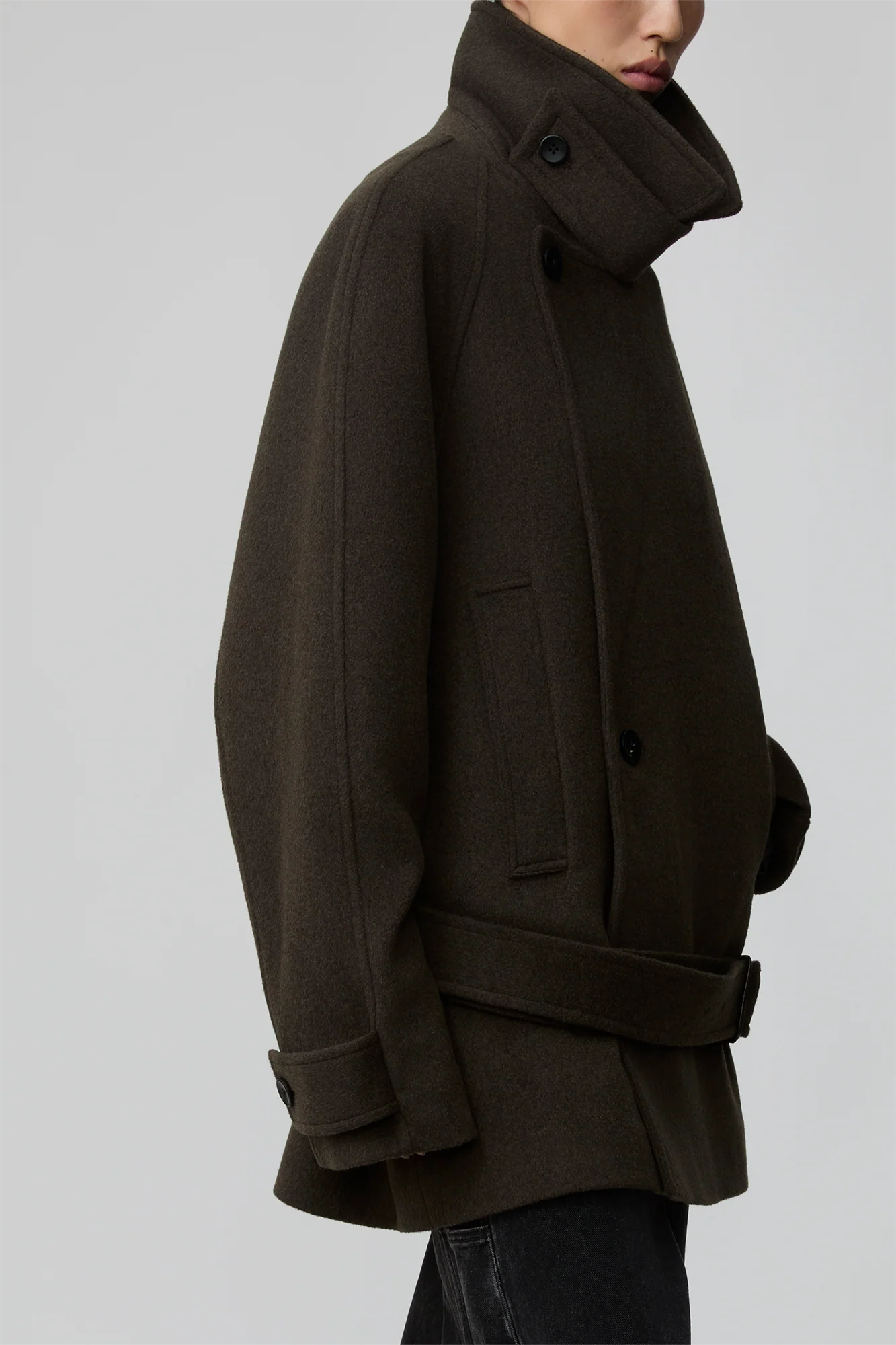 OPICLOTH Double-Breasted Belted Wool-Blend Coat