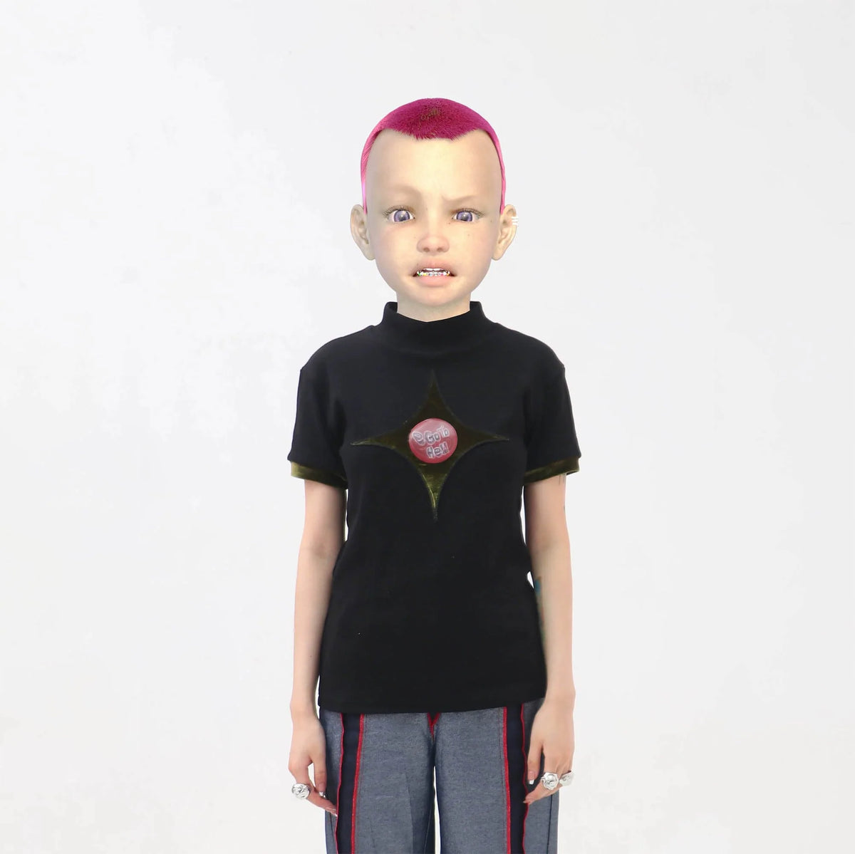 EMBRYO Four-Point Star Spliced Mock Neck T-Shirt