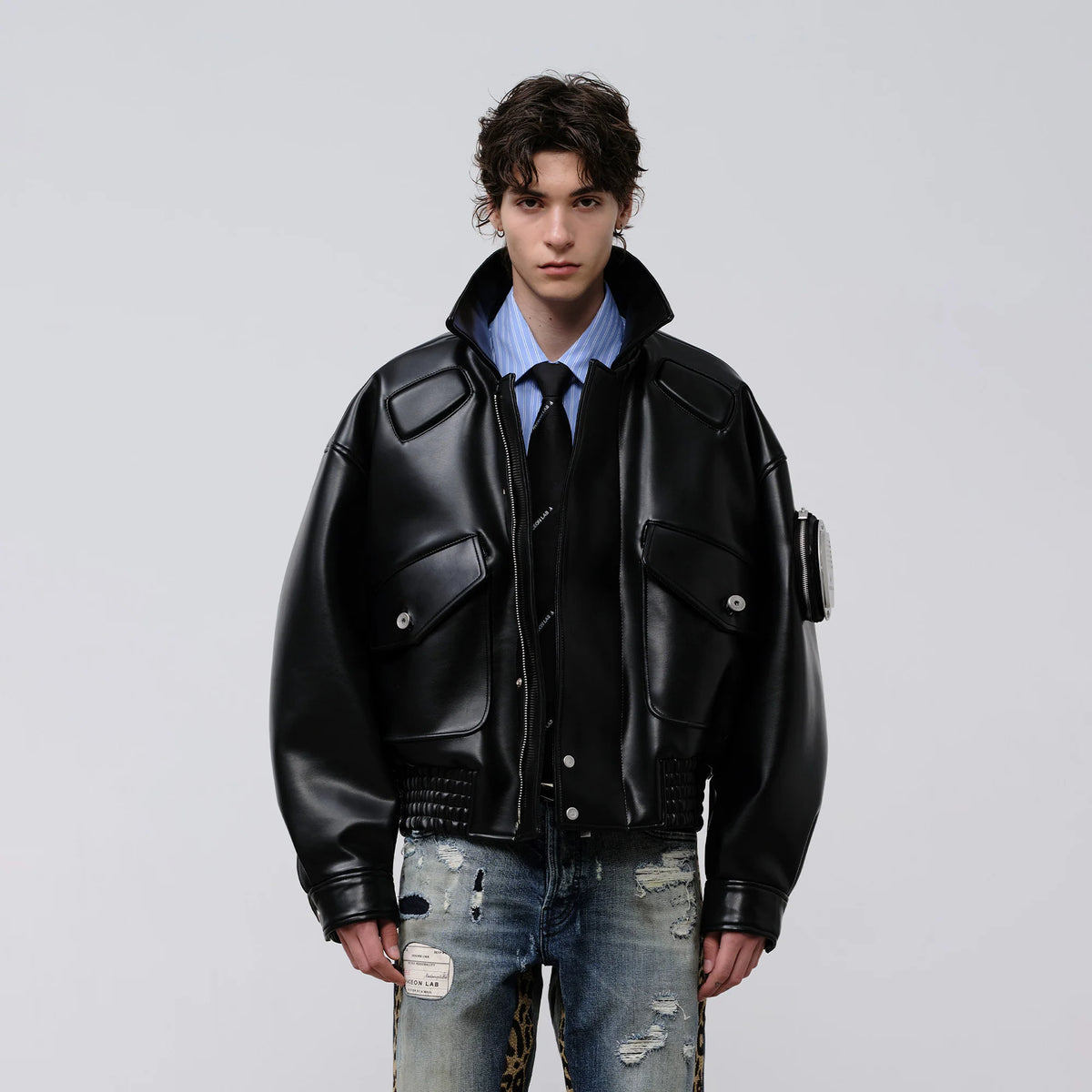 FACEONLAB Arm-Patched Bomber Oversized Jacket
