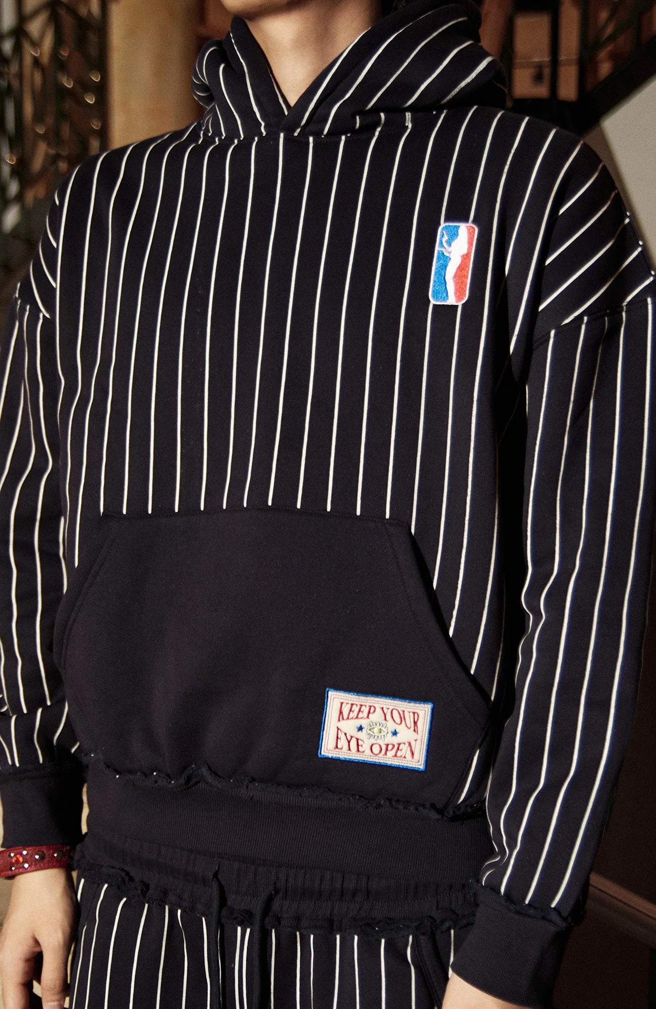 PHANTOMHUNTER Stripe Embroidered Studded Hoodie
