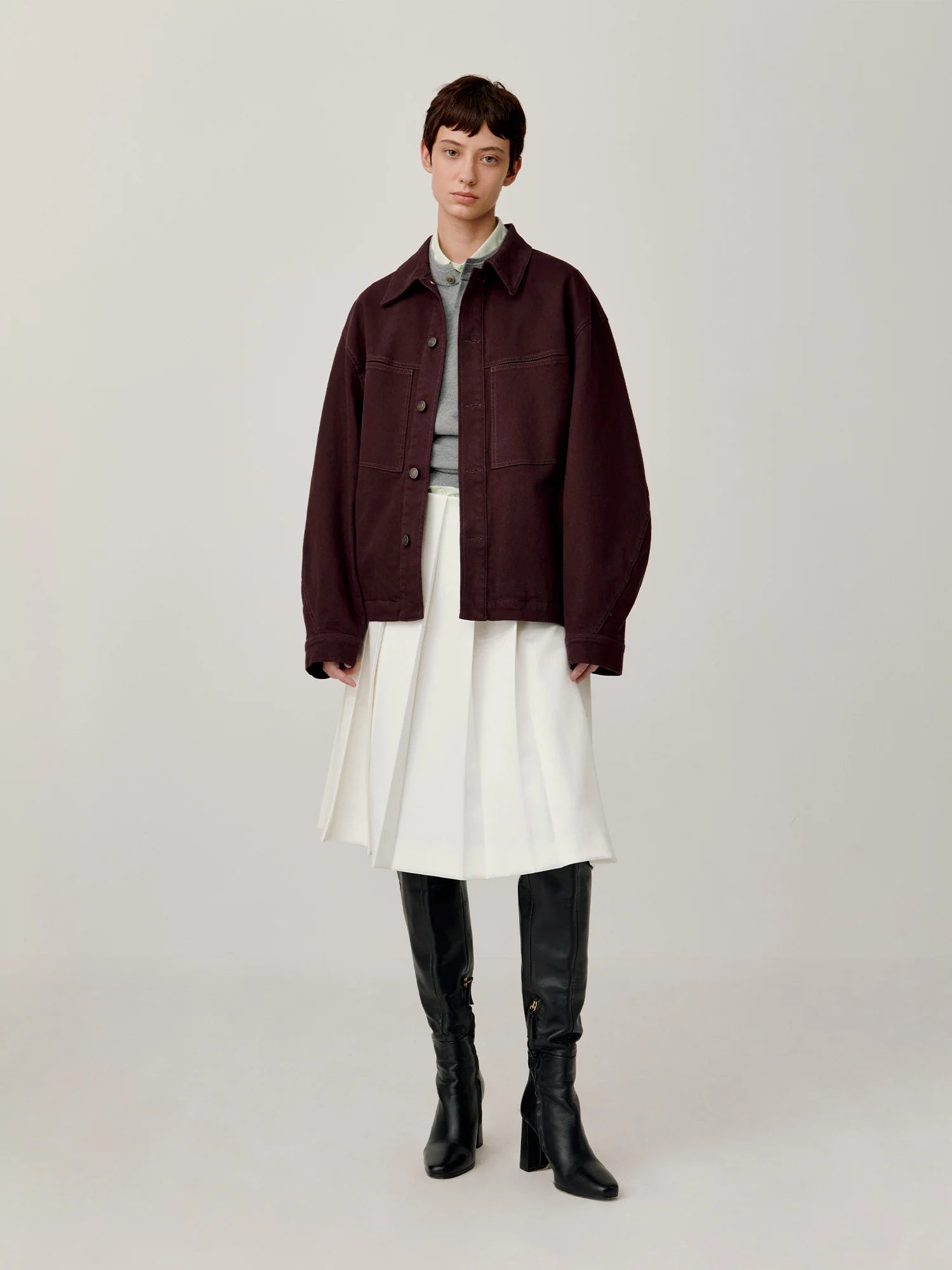 OPICLOTH Washed Patch-Pockets Curved-Cuffs Jacket