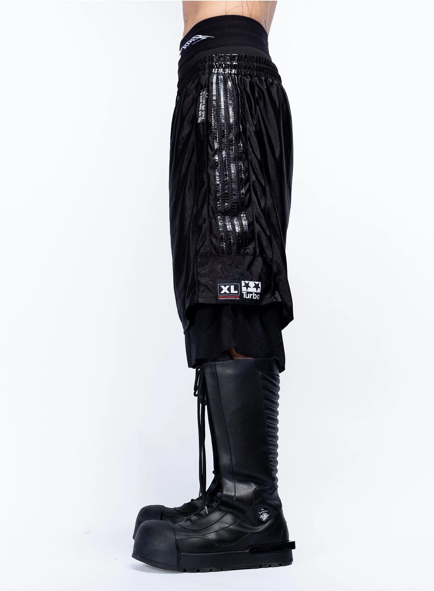 FVVO Layered Mesh Satin Striped Shorts