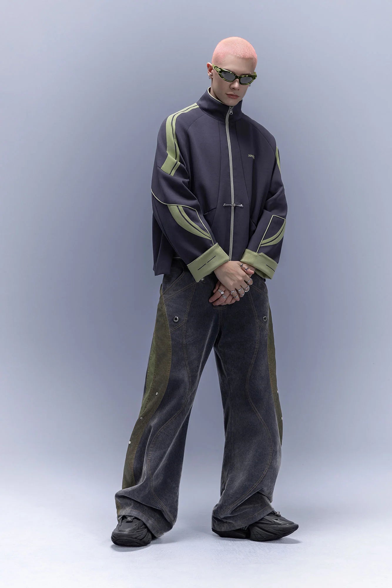 XIPHEVIL Contrast-Paneled Raglan Track Jacket Blue