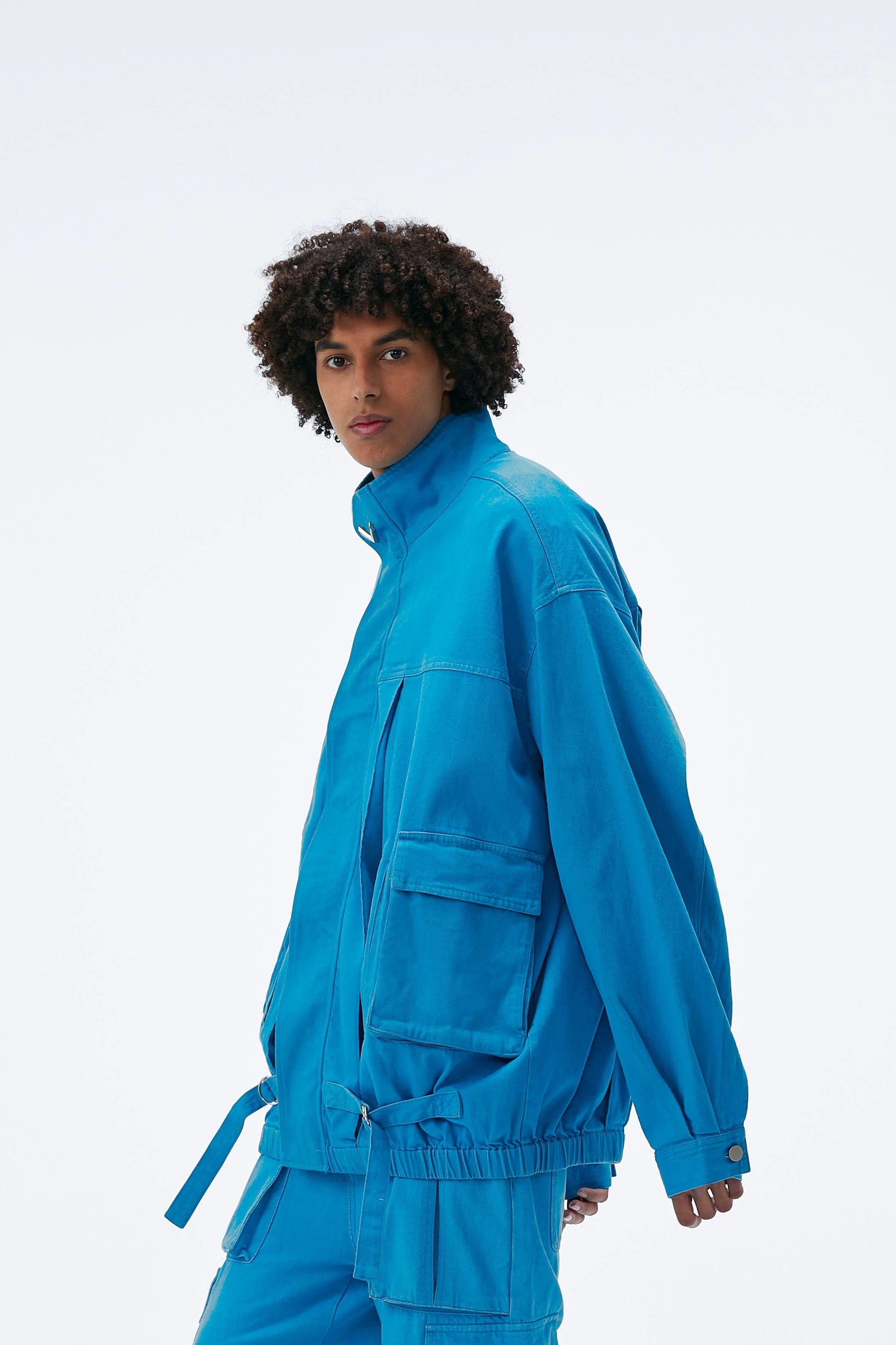 VANN VALRENCE Utility Pockets Denim Drawstring Oversized Jacket