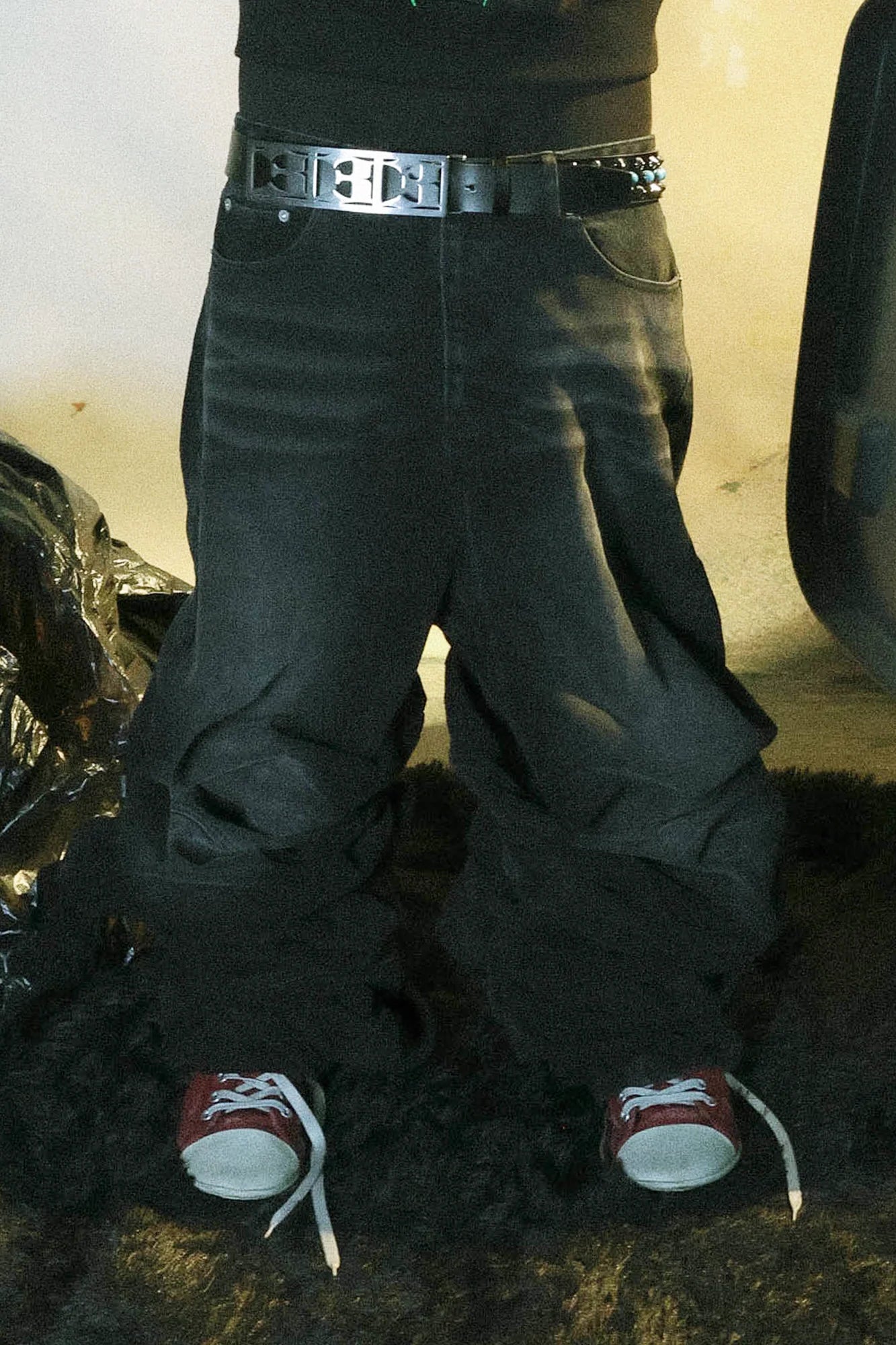 PCCVISION Distressed Wrinkled Stacked Baggy Jeans