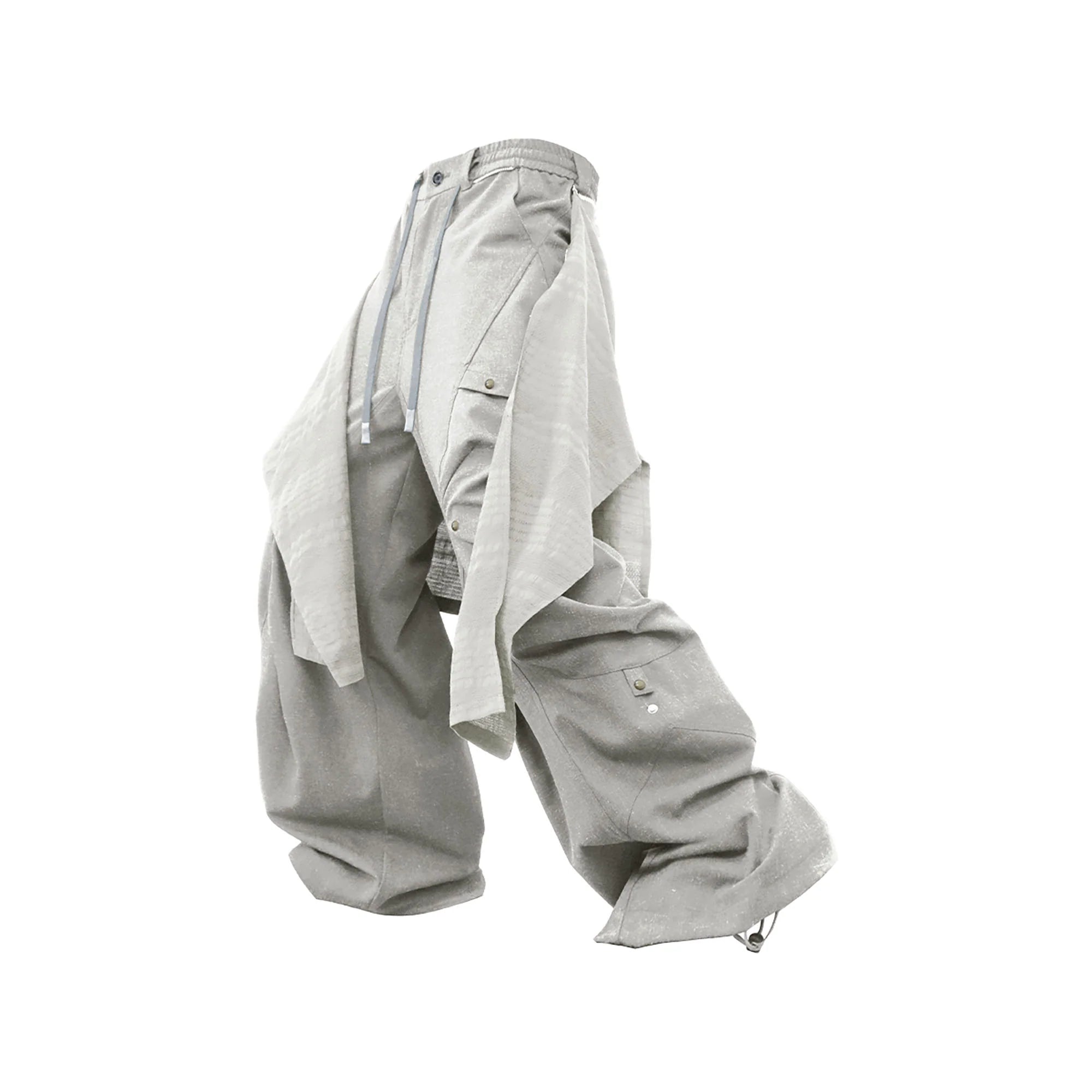 RELABEL Detachable Drape Linen-Blend Cargo Light Gray