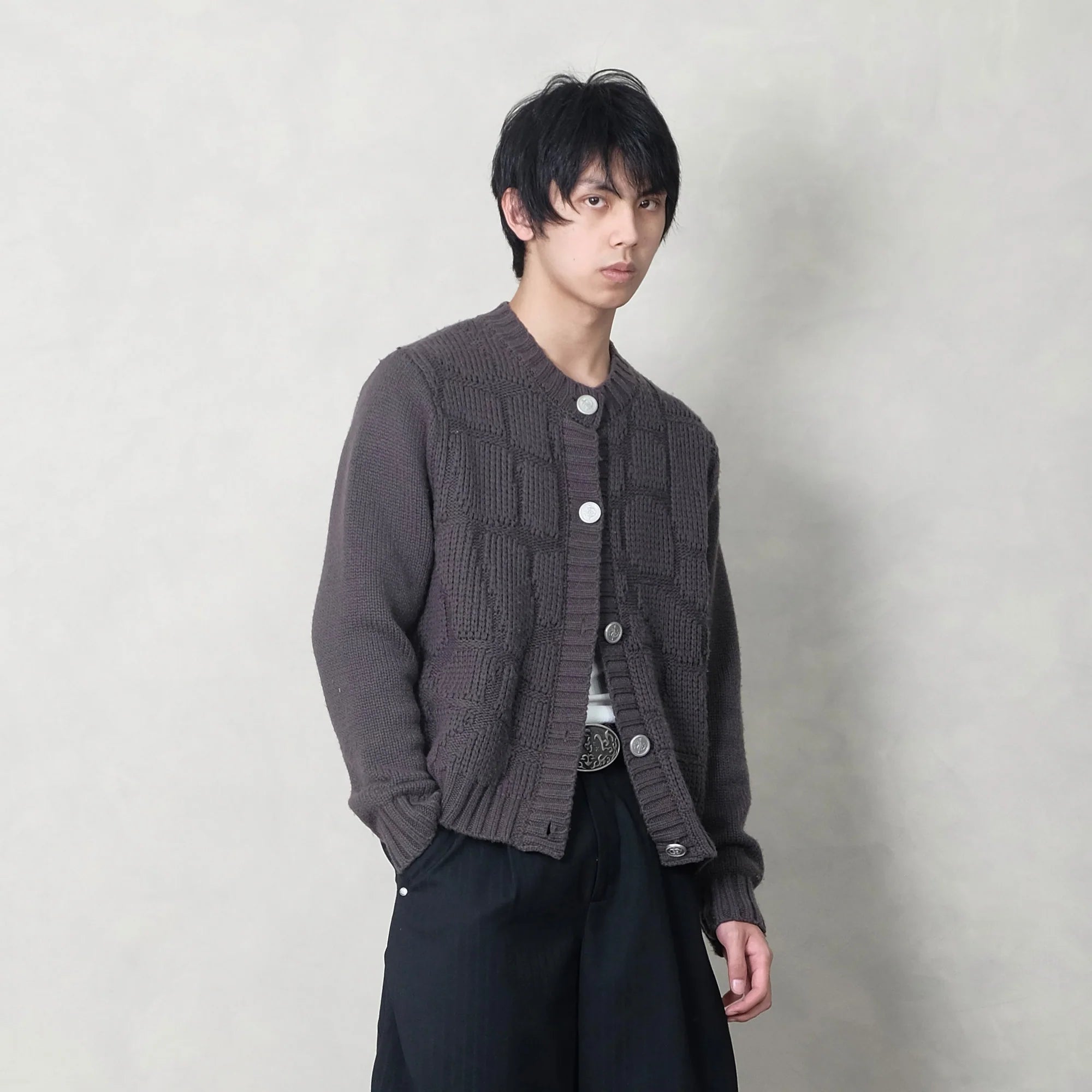 IN EXISTENCE Wool-Blend Snake Scale Jacquard Cardigan