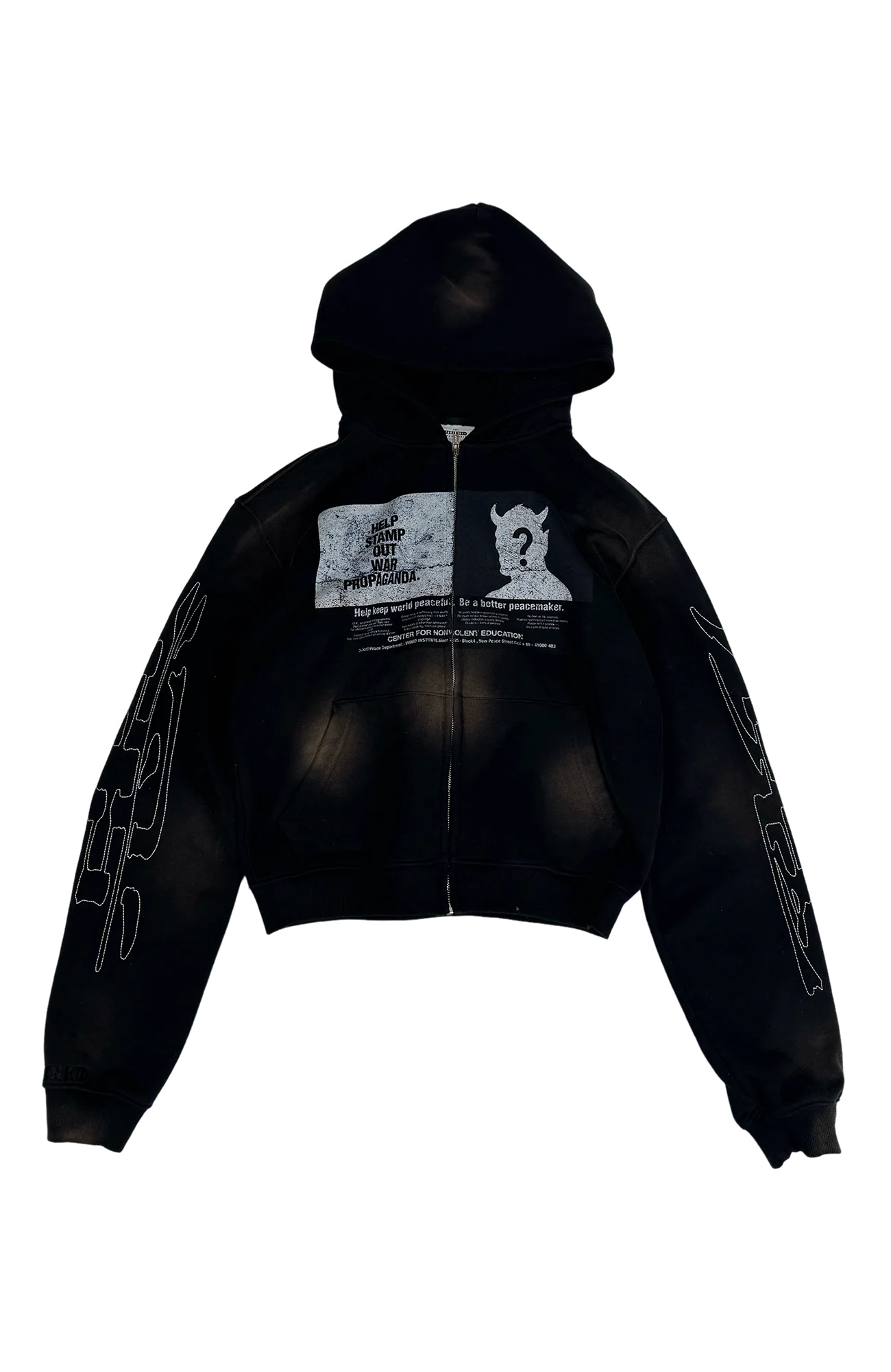 VINKID Demon Graphic Washed Zip-Up Hoodie