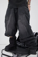 BLACK8MOB Distressed Crinkled Detachable Baggy Jeans