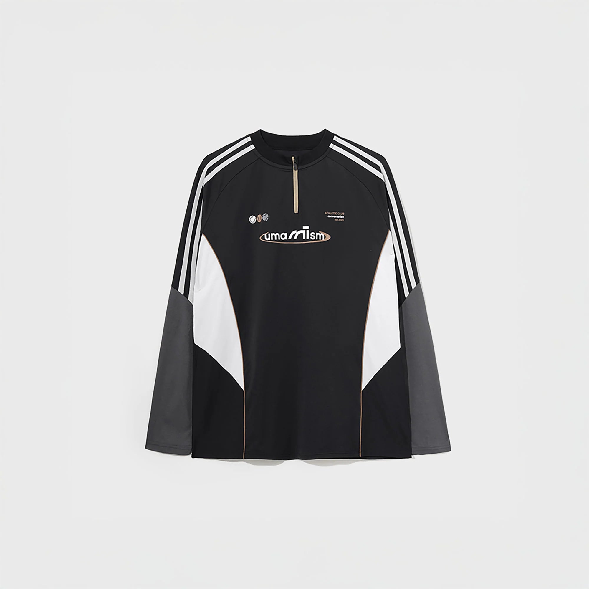 UMAMIISM Contrast Stripe Mesh-Panel Quick-Dry Long-Sleeve Tee