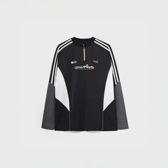 UMAMIISM Contrast Stripe Mesh-Panel Quick-Dry Long-Sleeve Tee