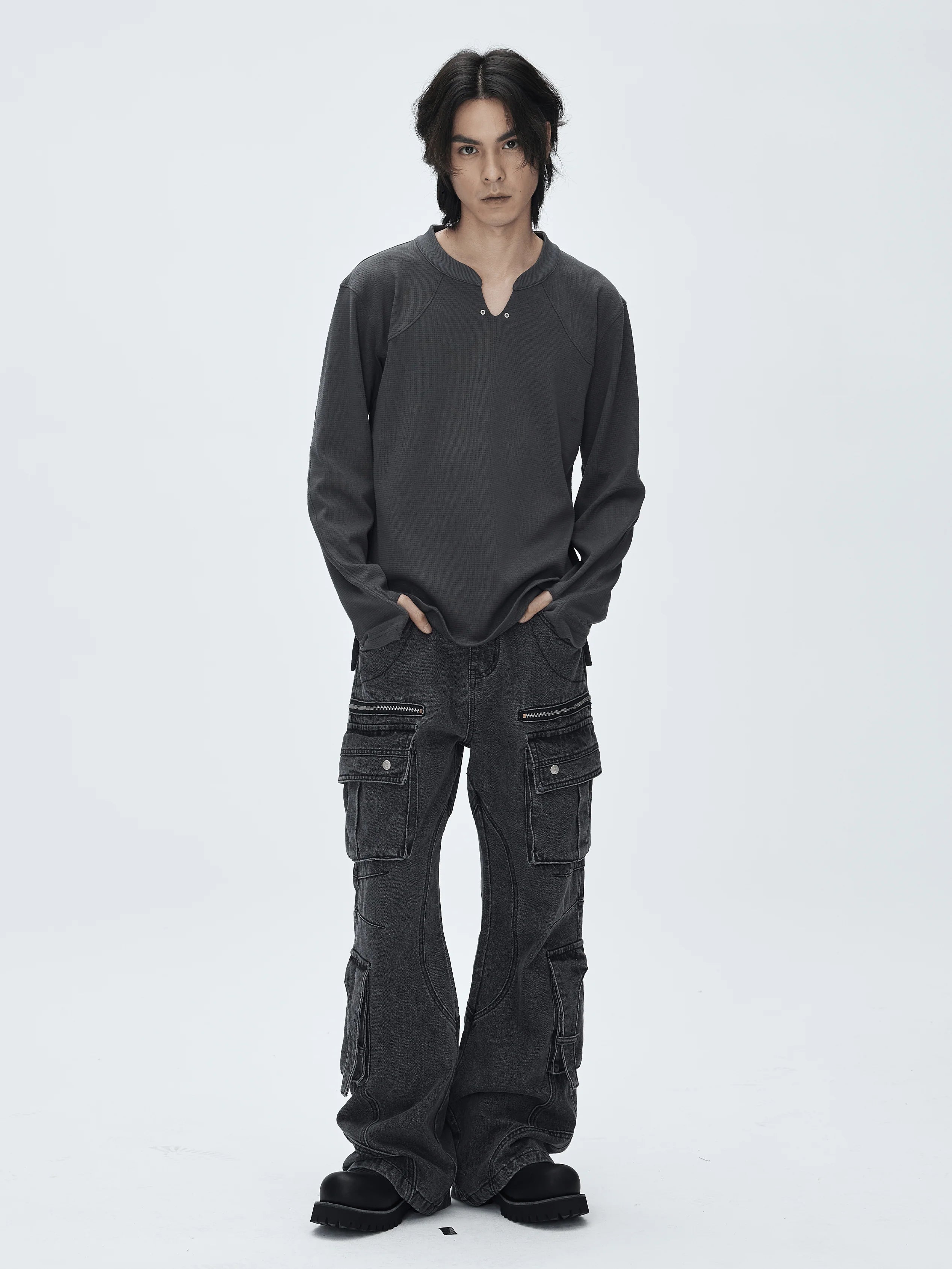 CATSSTAC Washed Multi-Pocket Utility Straight-Leg Jeans
