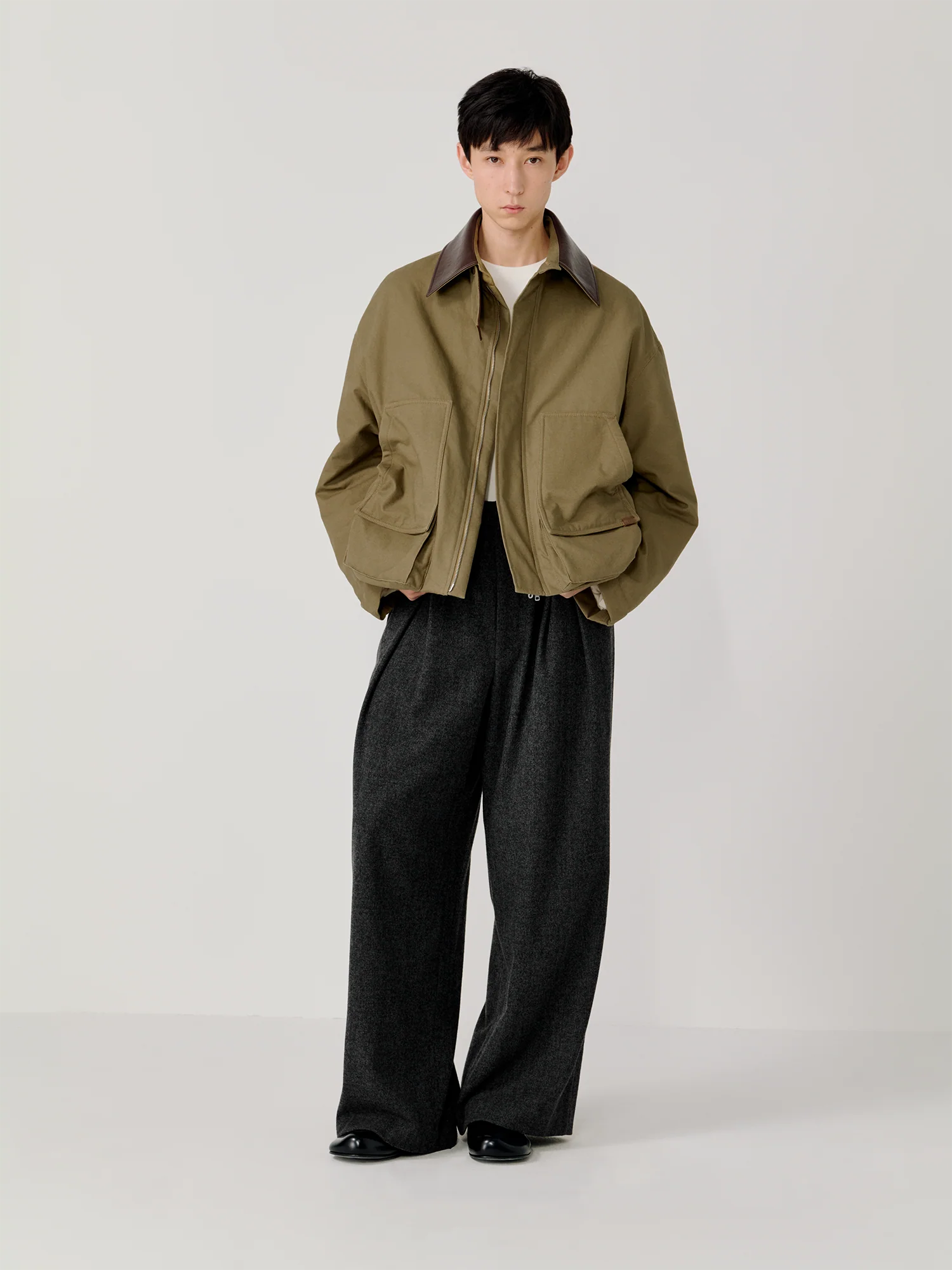 OPICLOTH Herringbone Pleated Wool-Blend Trousers