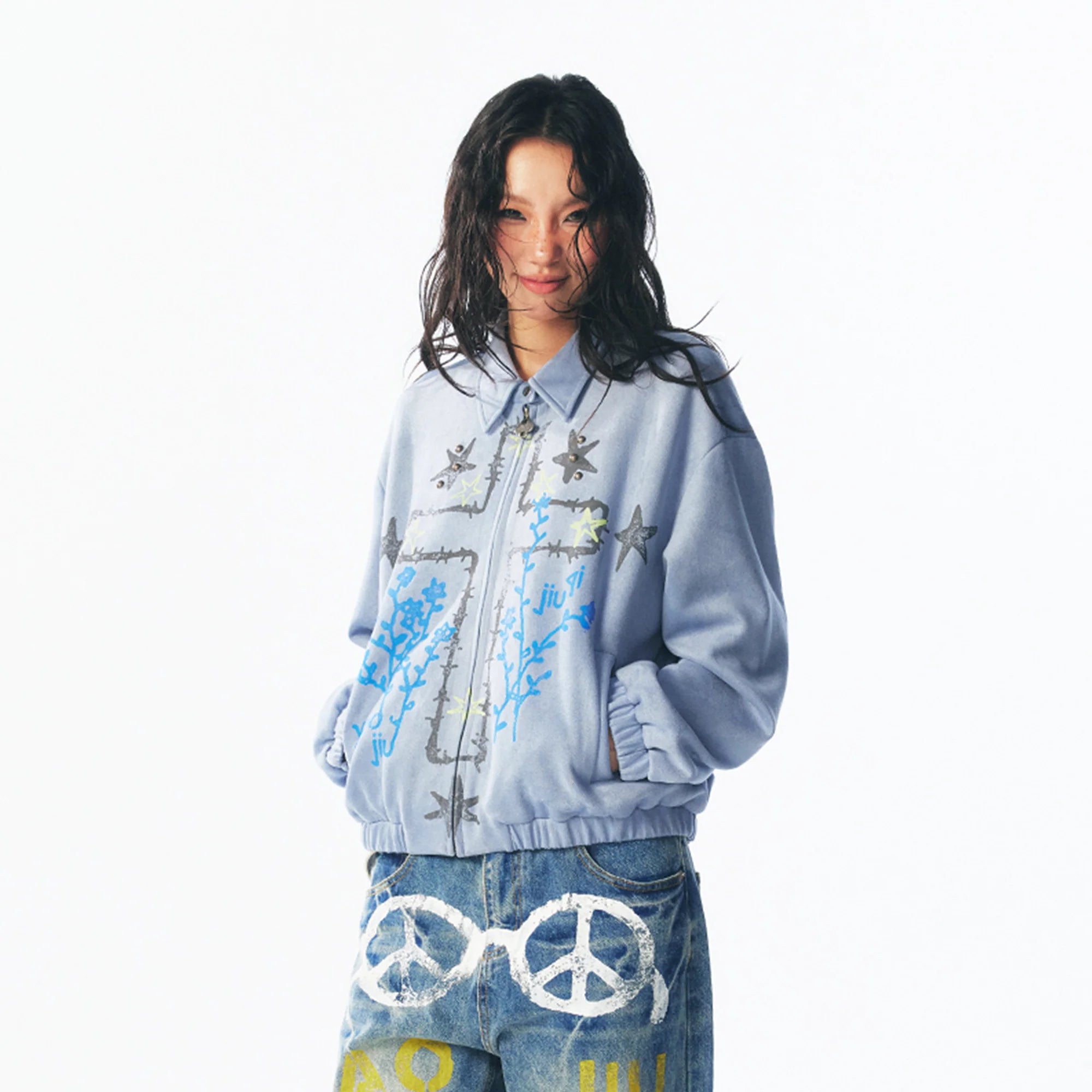 1997 POSTOFFICE Floral Cross Faux Suede Jacket