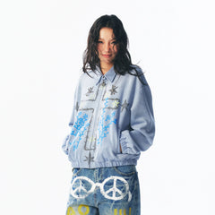 1997 POSTOFFICE Floral Cross Faux Suede Jacket