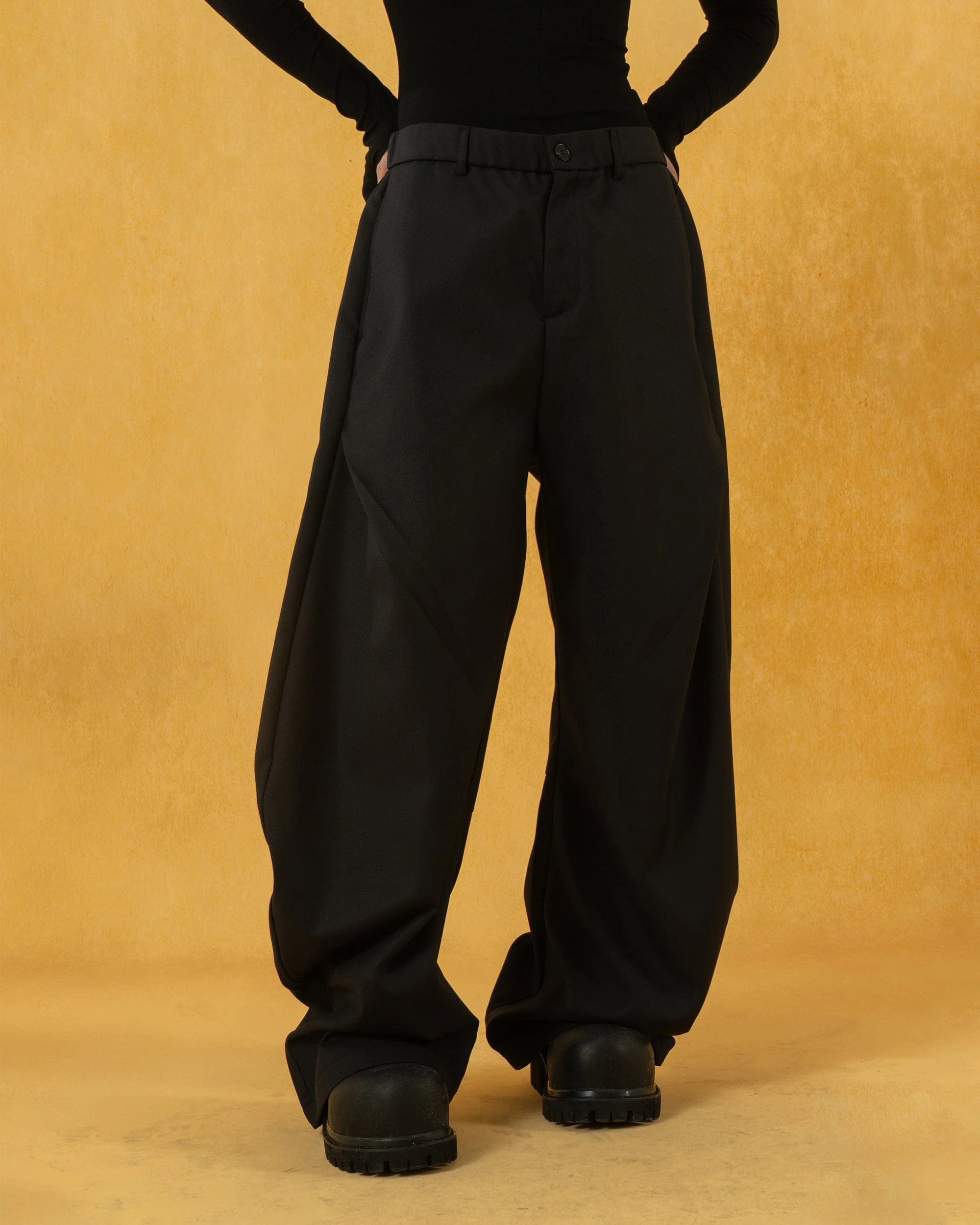 CLP Curved Crinkled Floor-Length Trousers