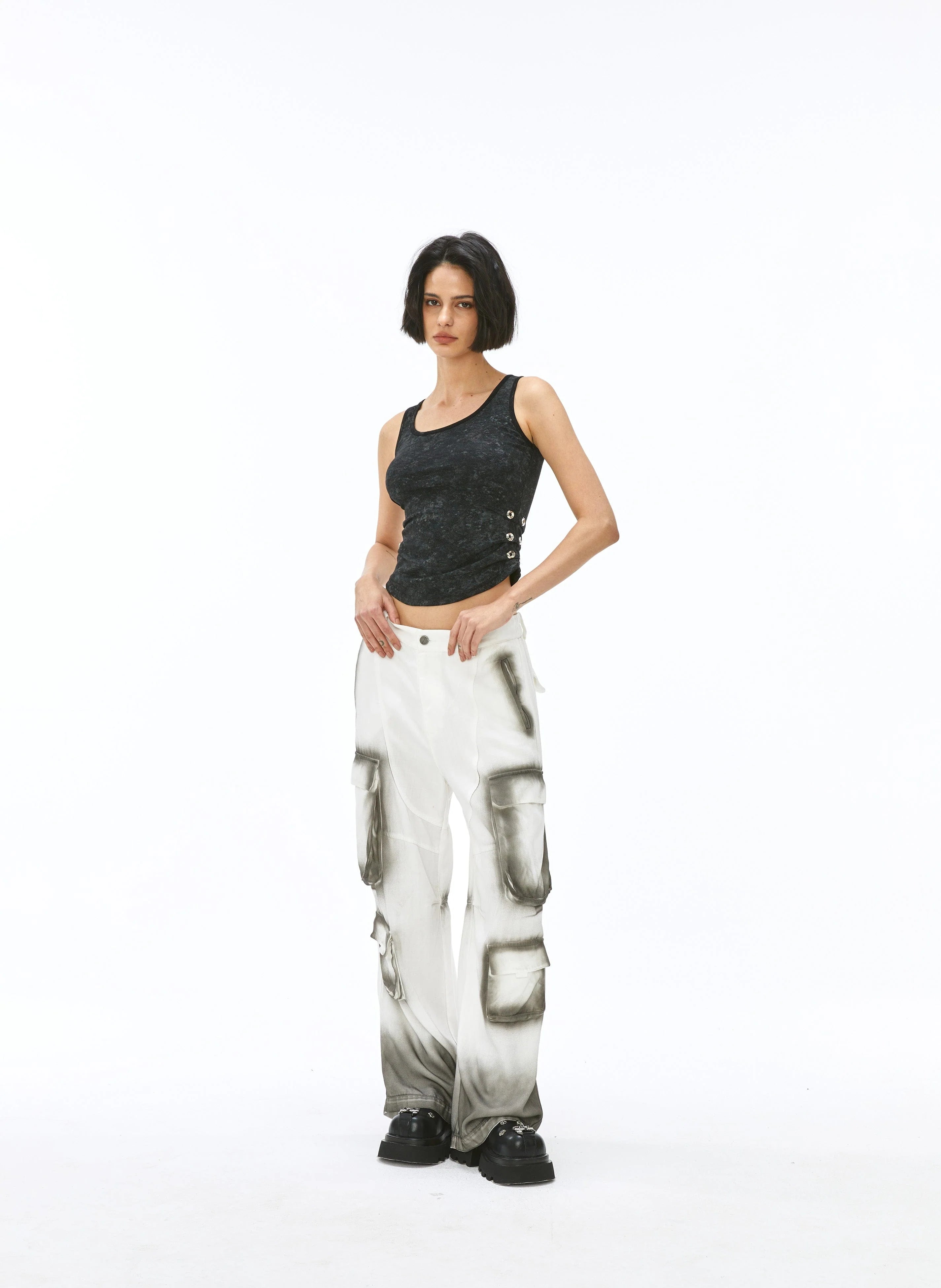 VANN VALRENCE Faded Spray-Dyed Multi-Pocket Cargo Pants
