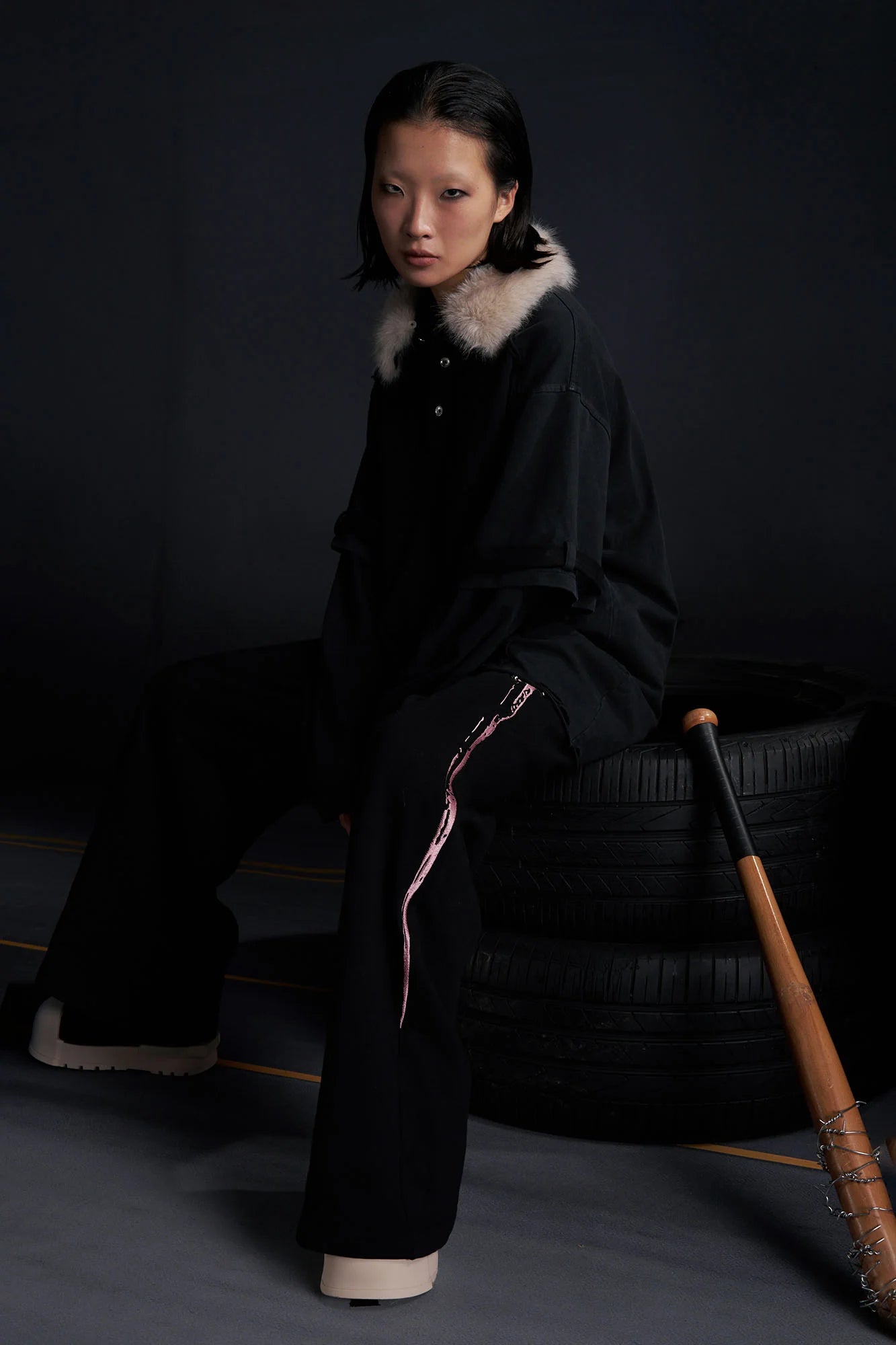 RECOVER ZONE Detachable Faux Fur Collar Long Sleeve Shirt