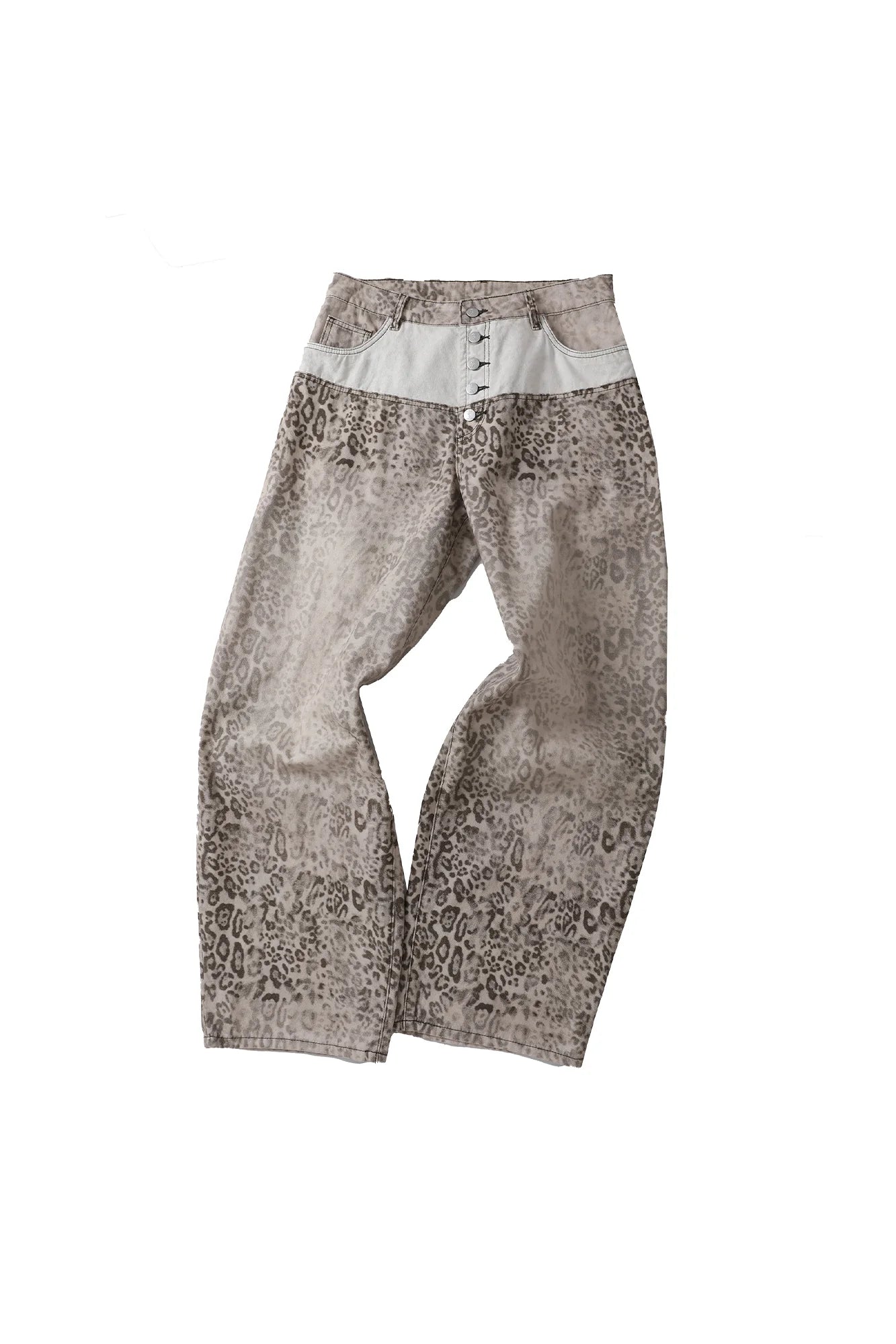 STEEPC Leopard Washed Paneled Wide-Leg Pants