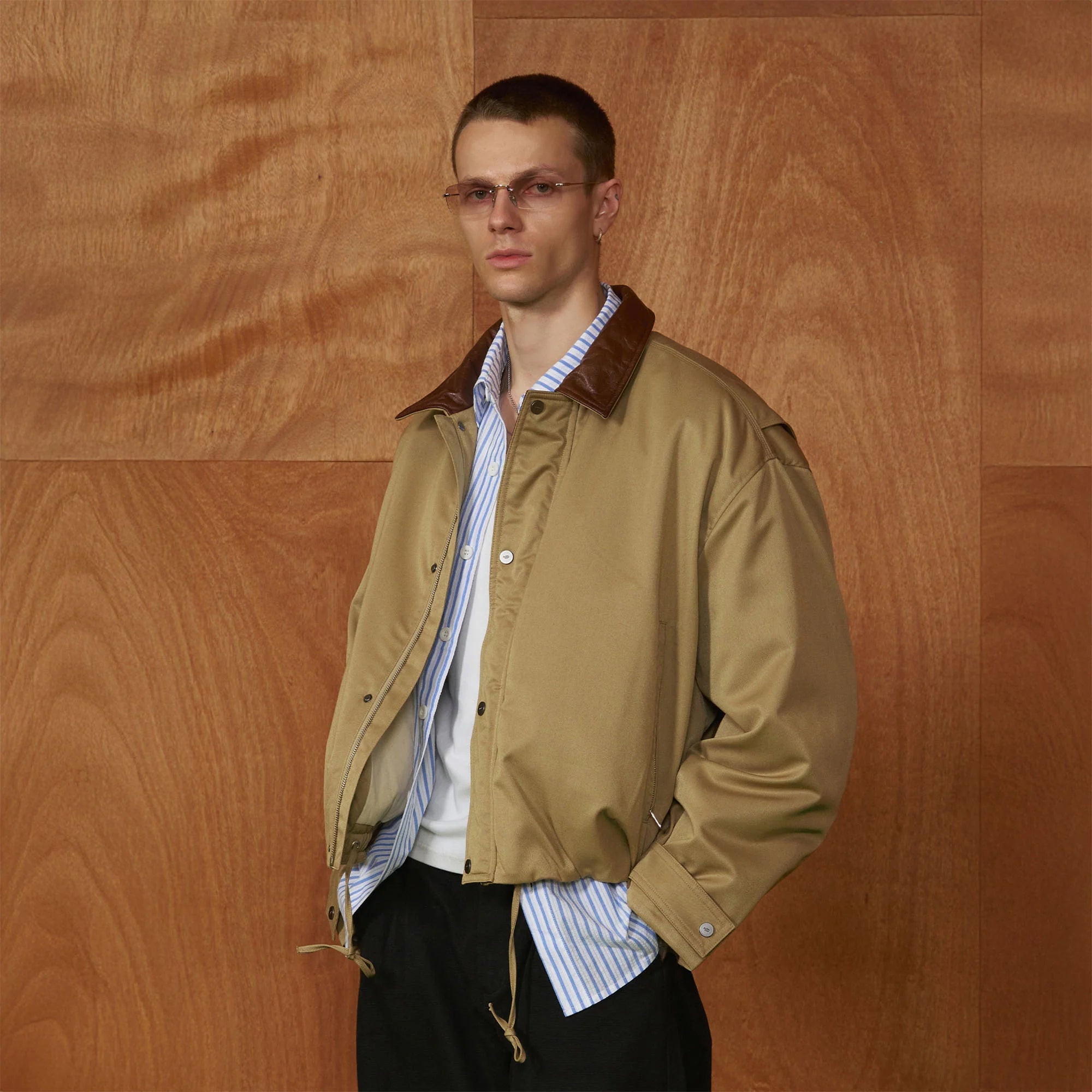 PMW Contrast Leather Collar Bomber Jacket