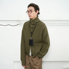 KREATE High-Collar Big-Pocket Button-Up Knitted Jacket