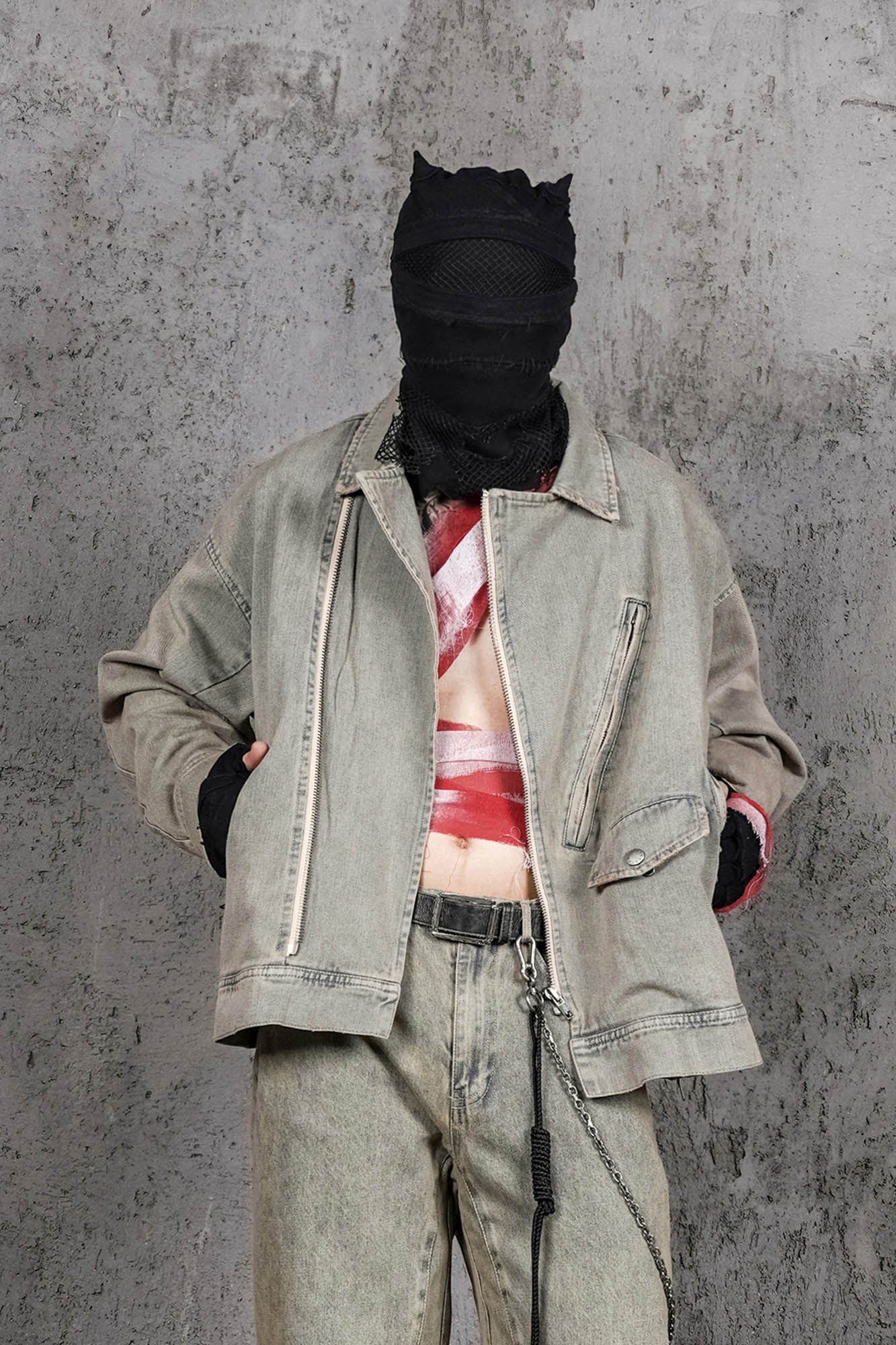 UNDERWATER Acid Wash Zipper Biker Jacket