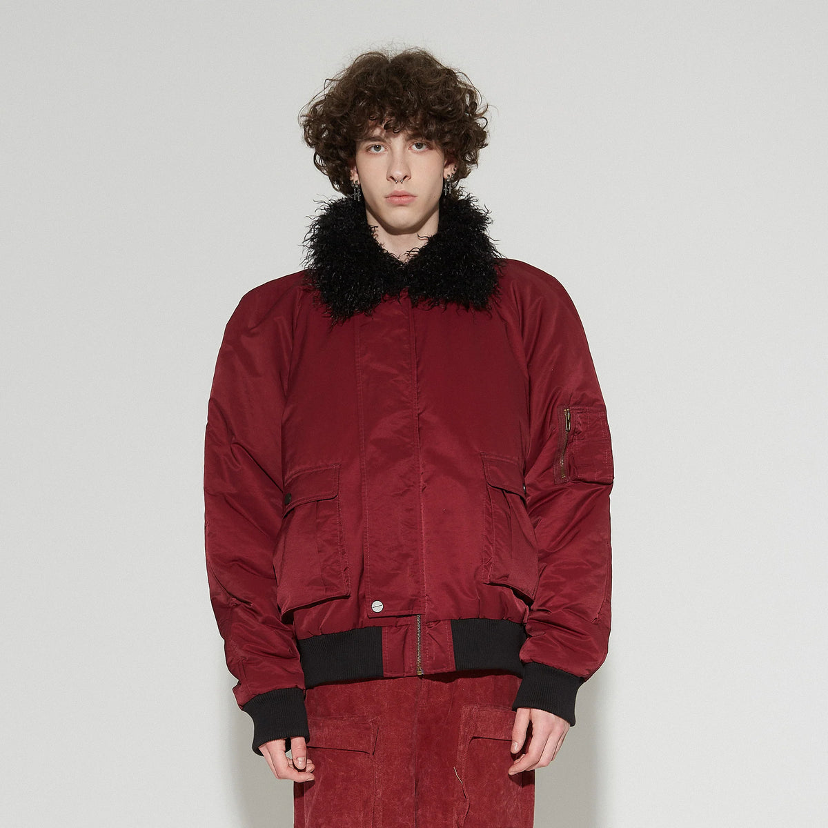 VANN VALRENCE Faux-Fur Collar Puffer Bomber Jacket