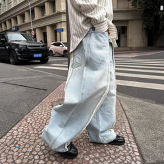 STEEPC Washed Frayed Seam Baggy Jeans