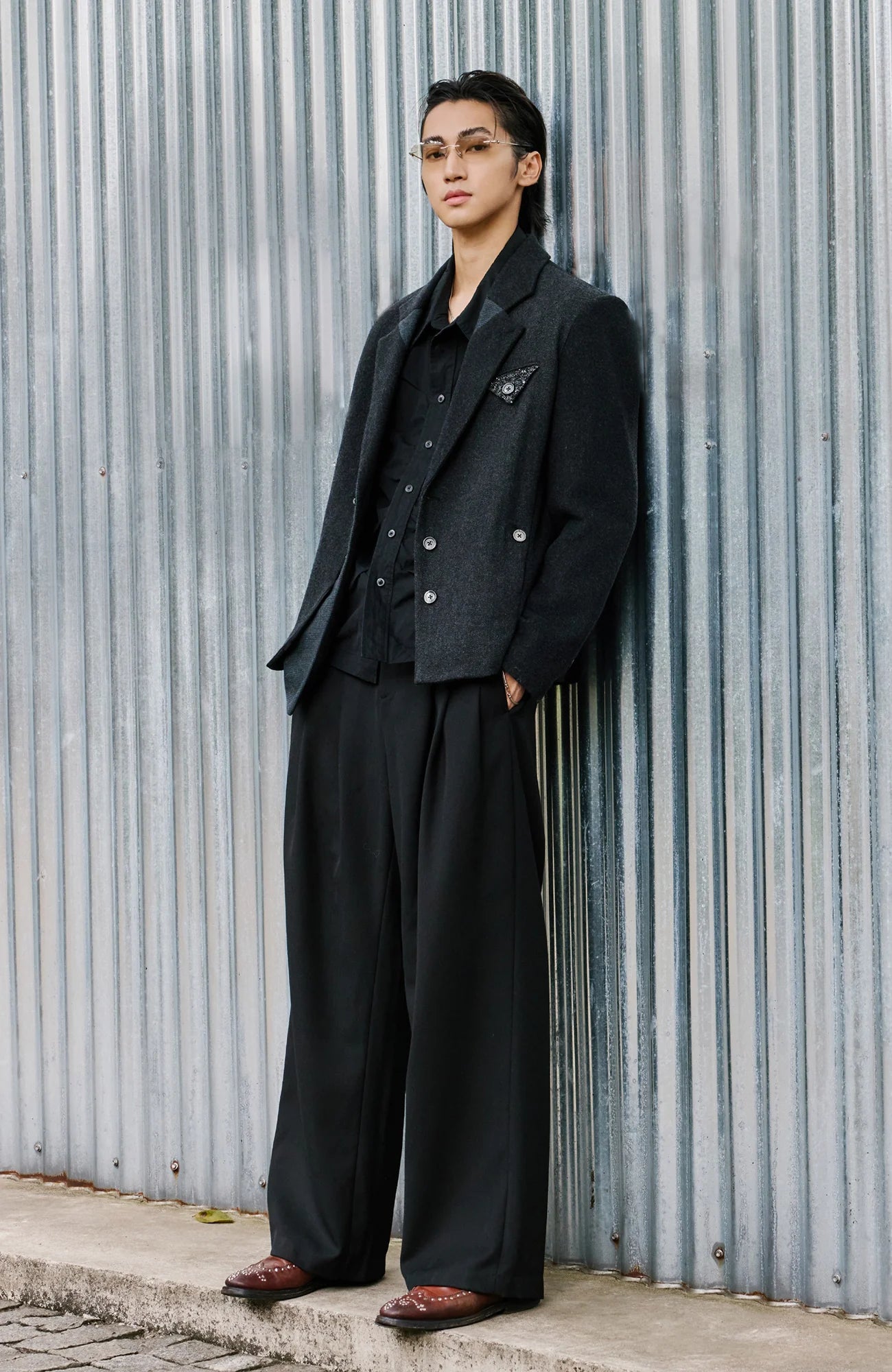 ALVNG AR ANTS Asymmetrical Hem Wool-Blend Blazer