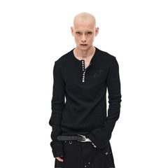 WHISTLEHUNTER Waffle-Knit Snap Henley Long-Sleeve Tee