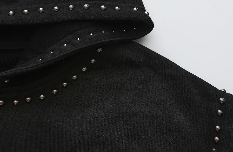 LUUUCAM Retro Studded Zip Hoodie