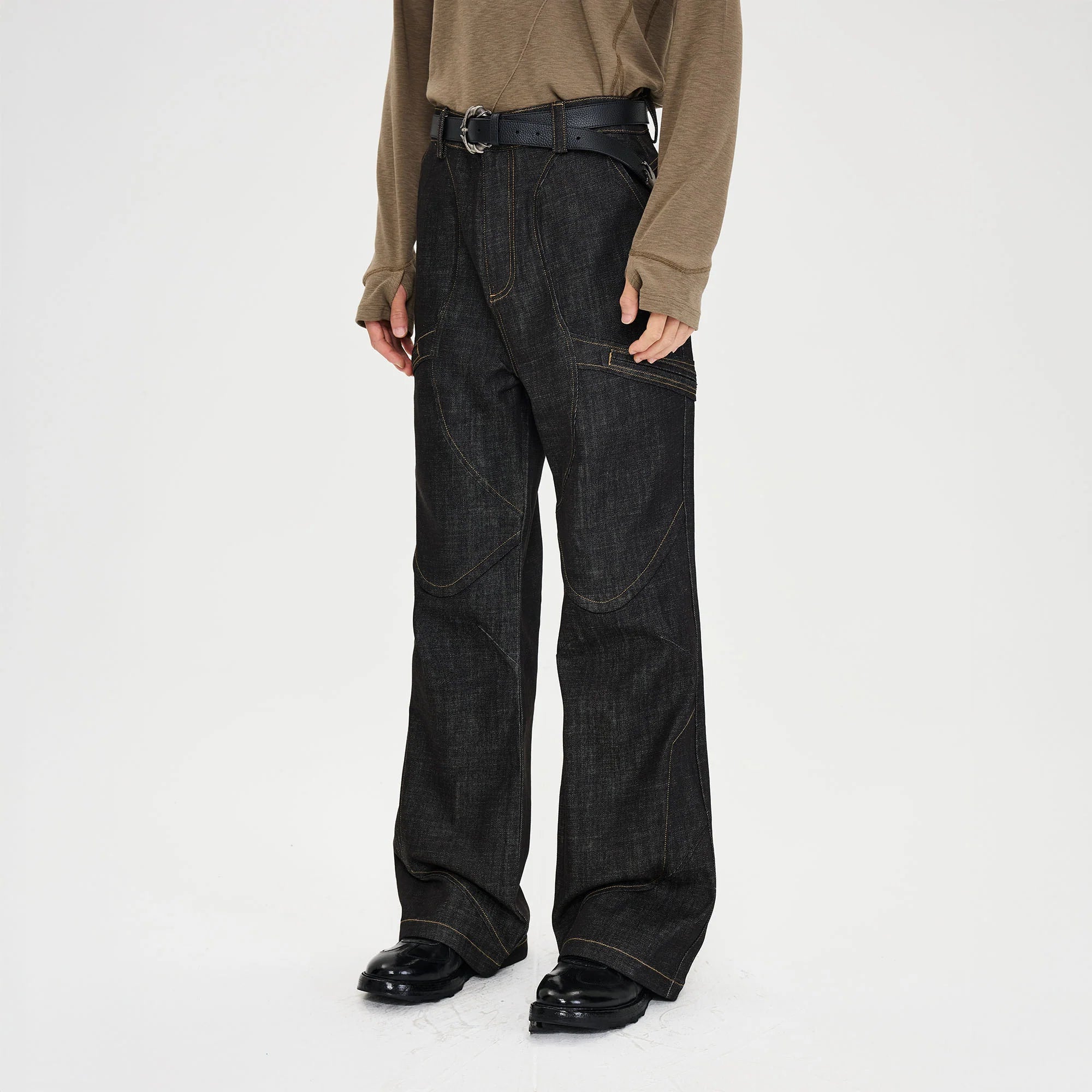 CATSSTAC Retro Curved Seam Panel Raw Jeans