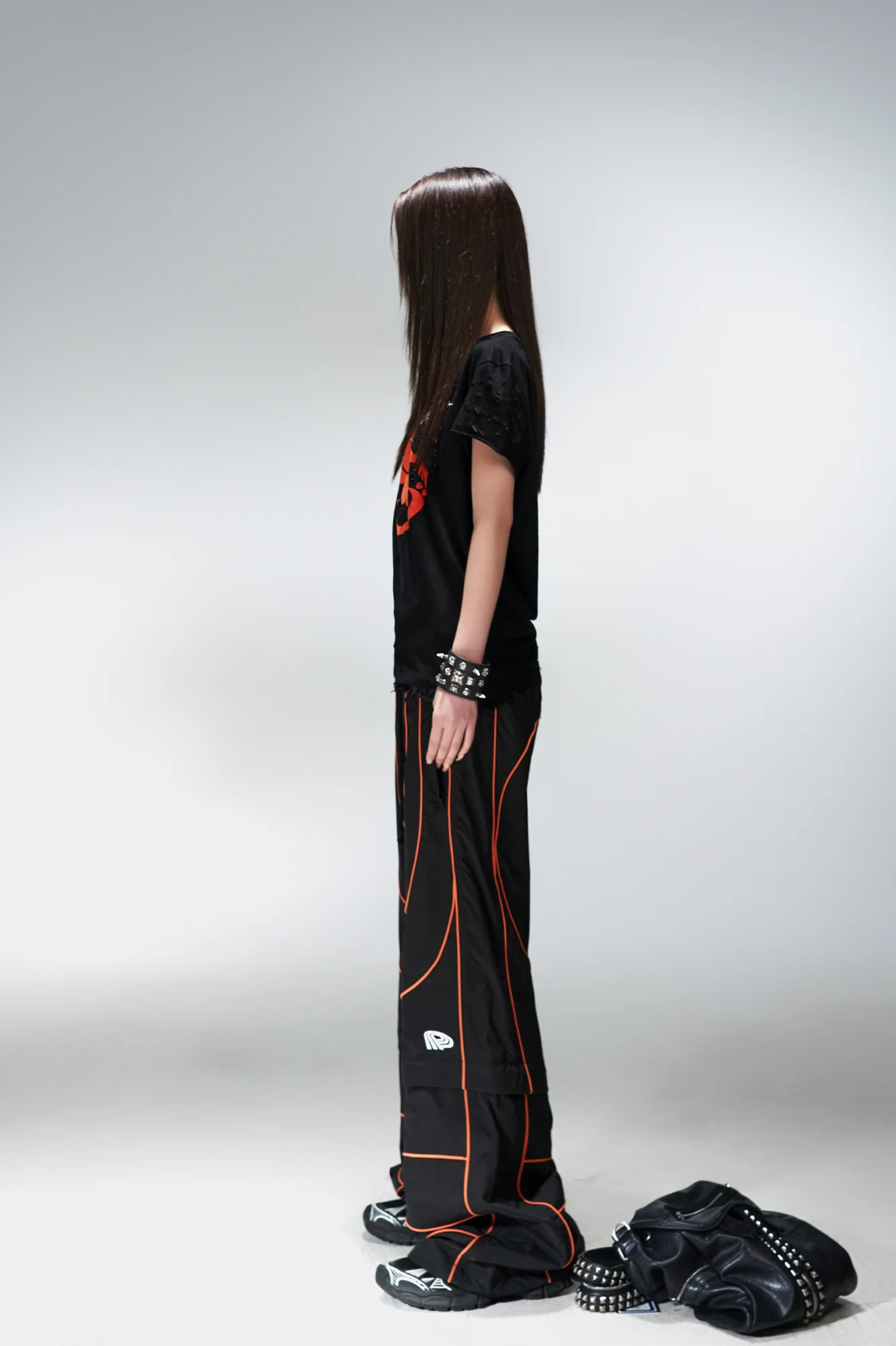 PCCVISION Contrast-Stitch Detachable Paneled Wide-Leg Pants