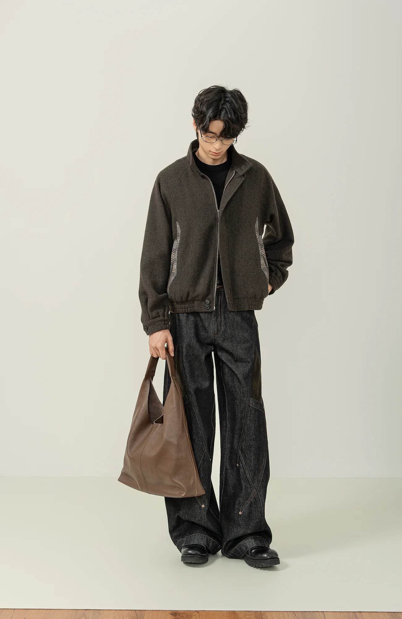 MOITIEDEPETALE Plaid Panels Wool-Blend Jacket