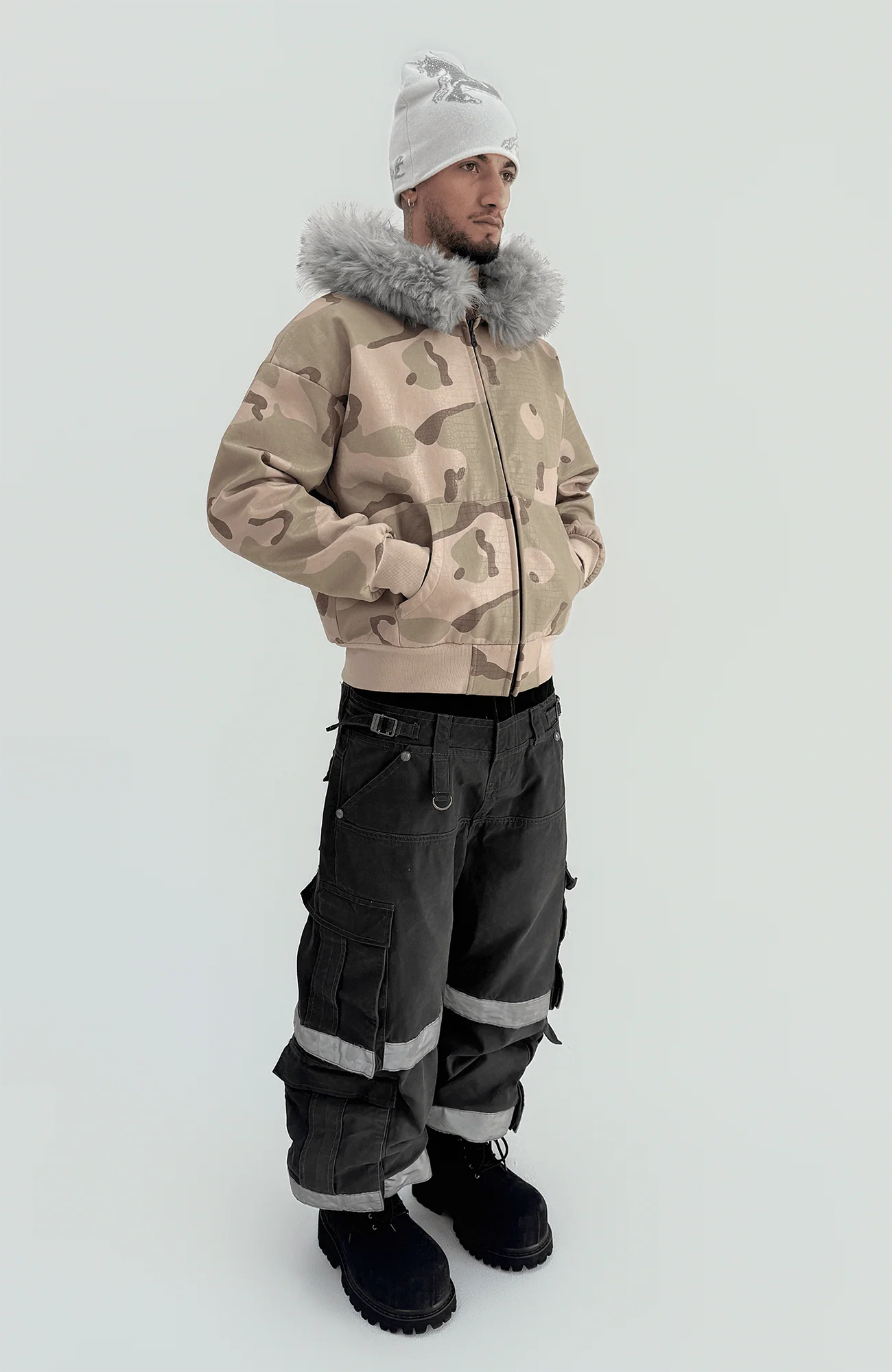 TECNINEGROUP Detachable Reflective Firefighter Cargo Pants Gray