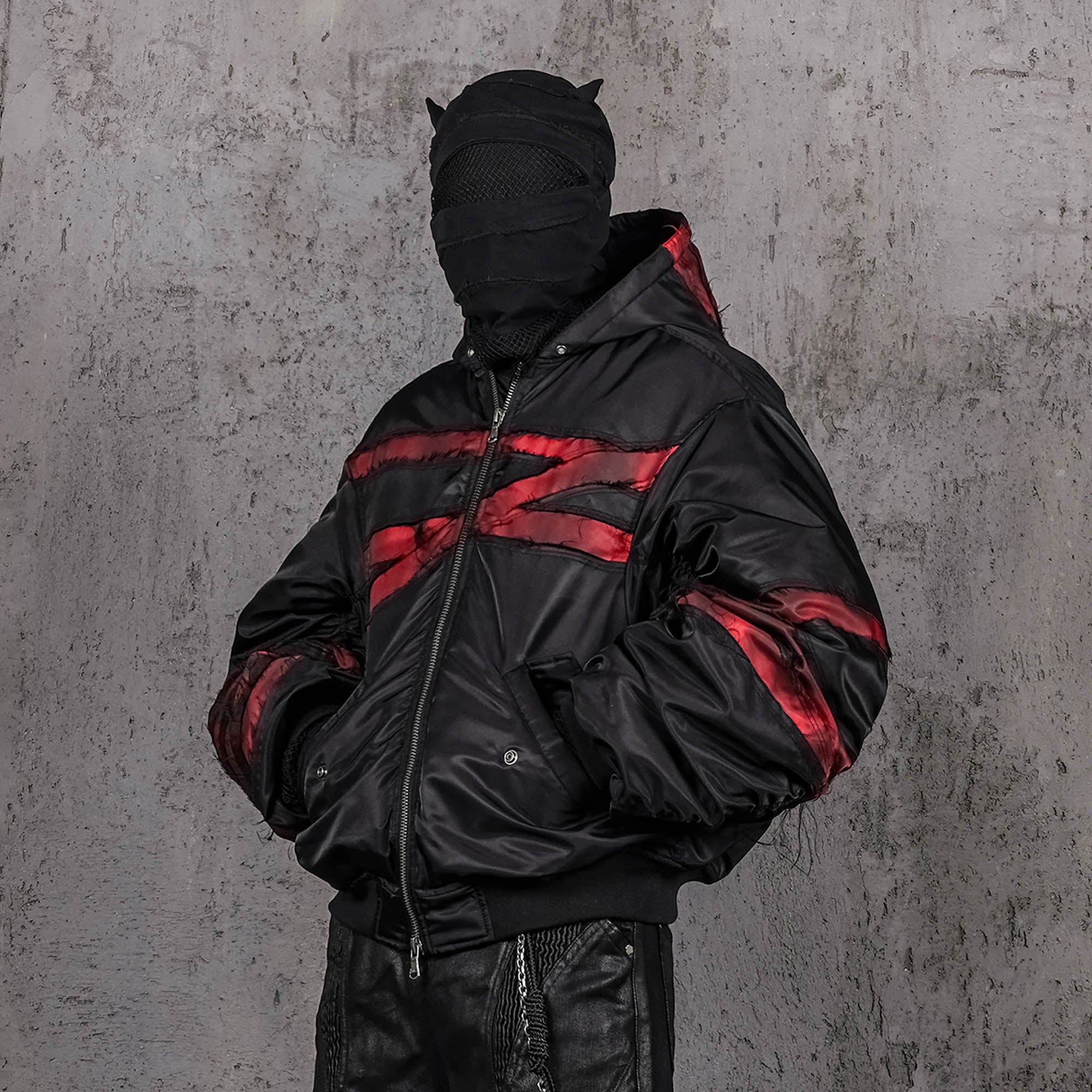 UNDERWATER Distressed Bondage MA-1 Jacket Red