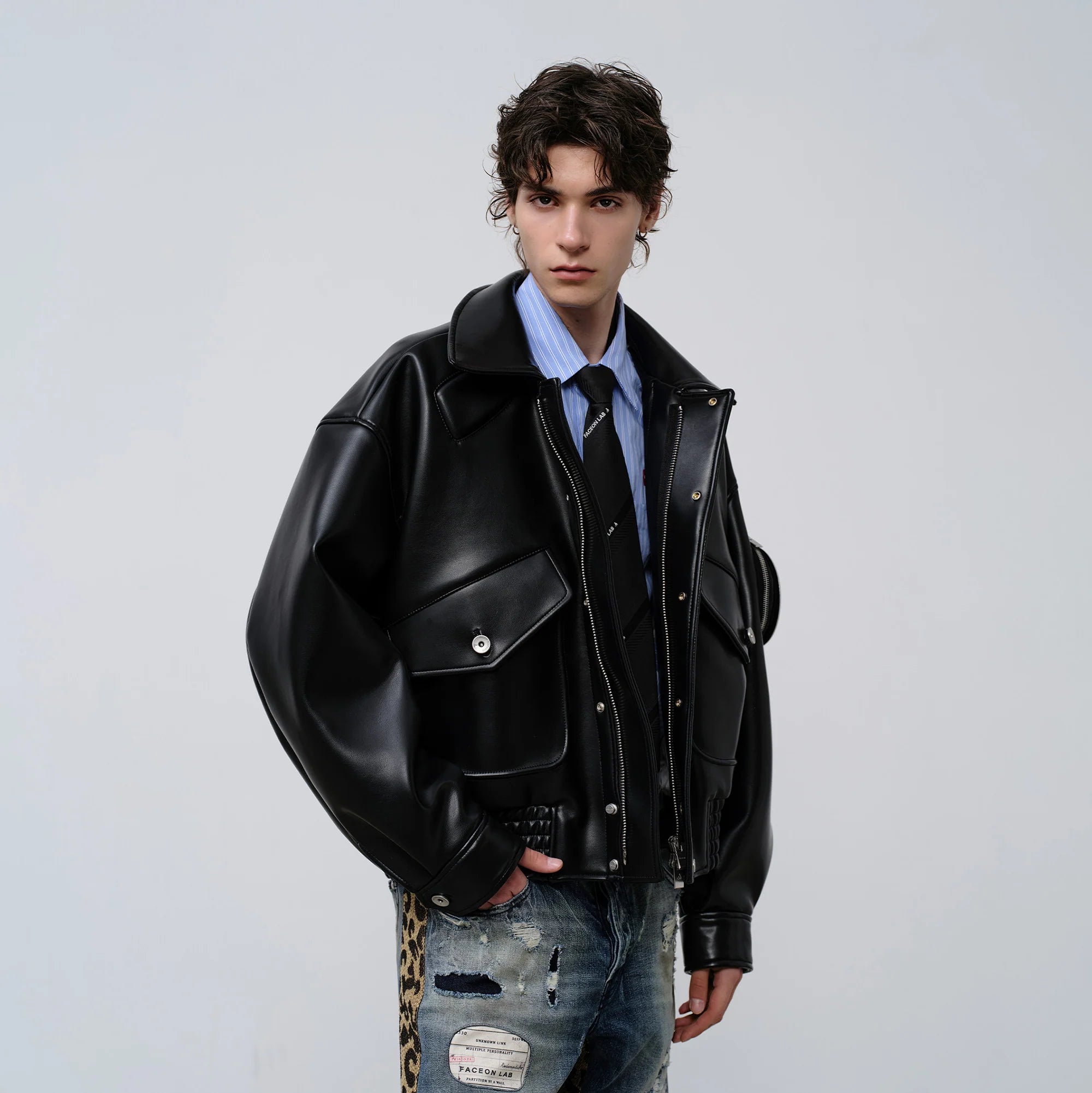 FACEONLAB Arm-Patched Bomber Oversized Jacket