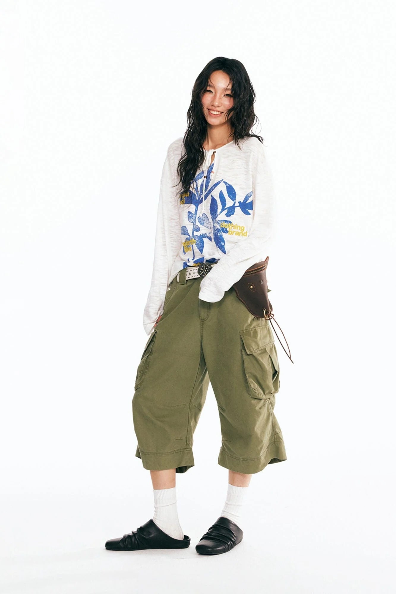 1997 POSTOFFICE Sesame Leaves Drawstring Neck Long-Sleeve Tee
