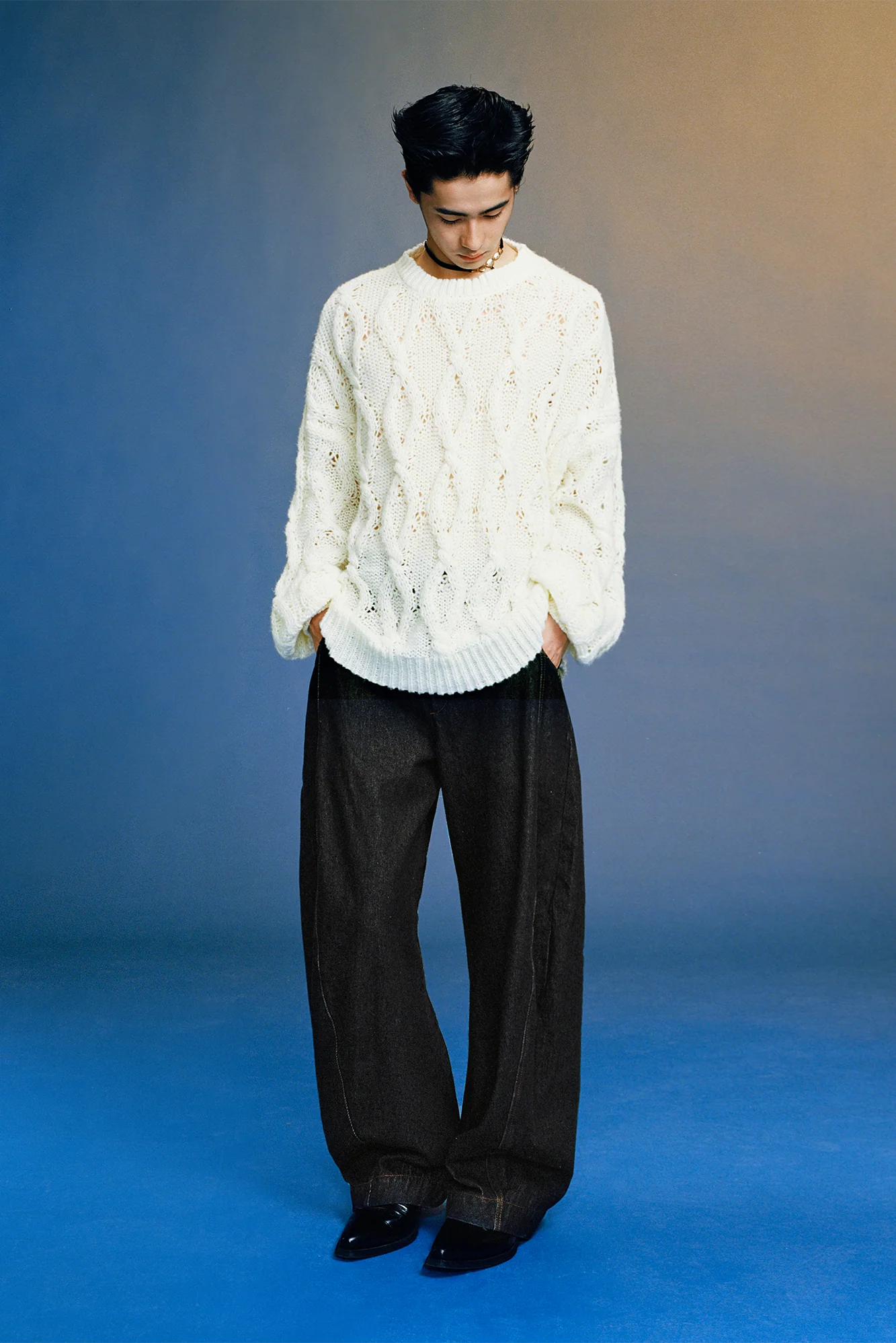 OPICLOTH Curved Panel Oversized Raw Jeans