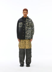 VANN VALRENCE Paneled Camo Denim Shirt