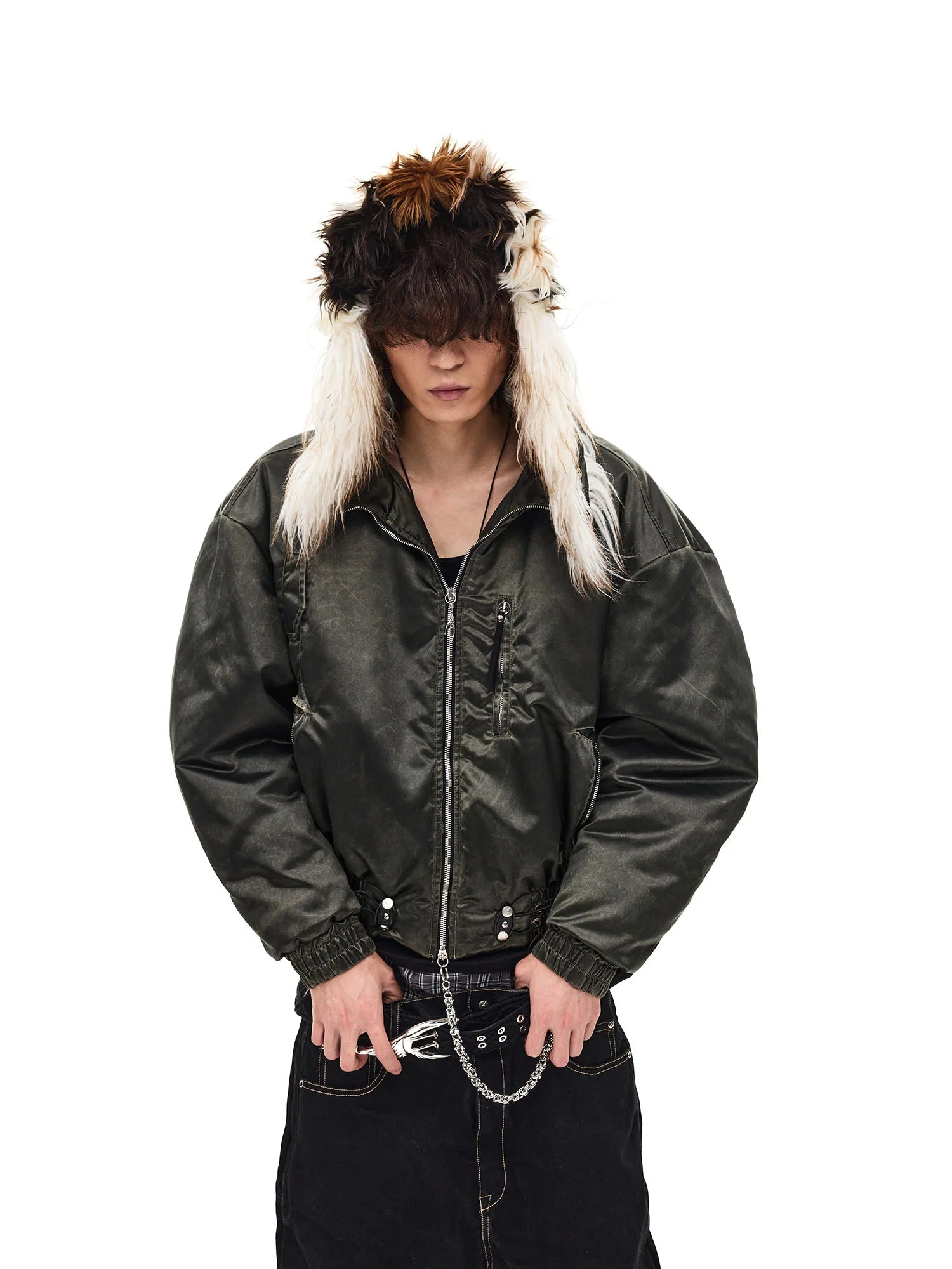 WHISTLEHUNTER Detachable Faux-Fur Hooded Bomber Jacket
