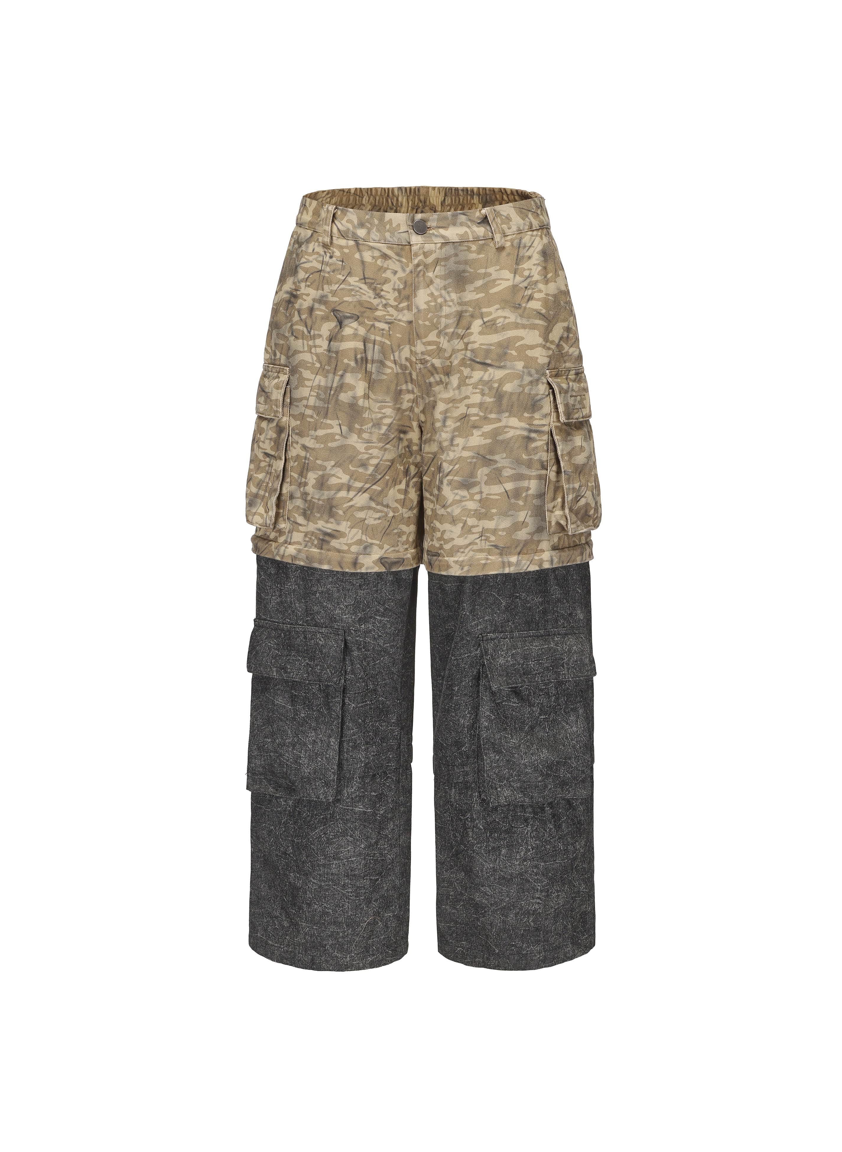 VANN VALRENCE Detachable Two-Tone Paneled Cargo Jeans